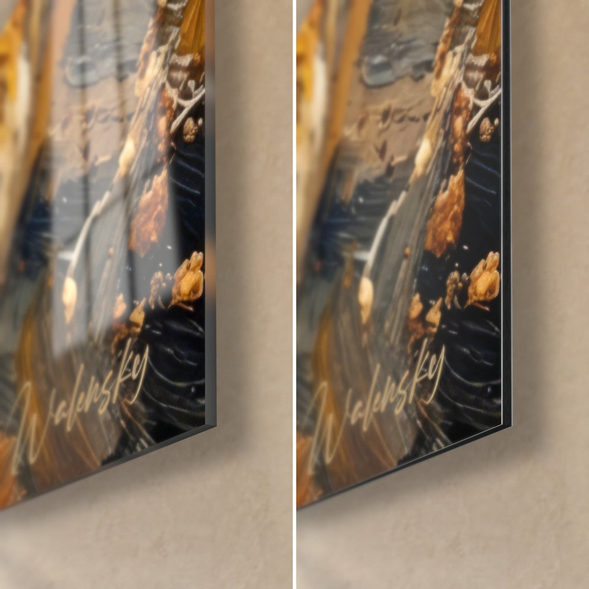 Tableau chat ocicat aux taches brunes, coin bas droit, verre acrylique brillant à reflets et Dibond mat noir, tranche de 3 mm