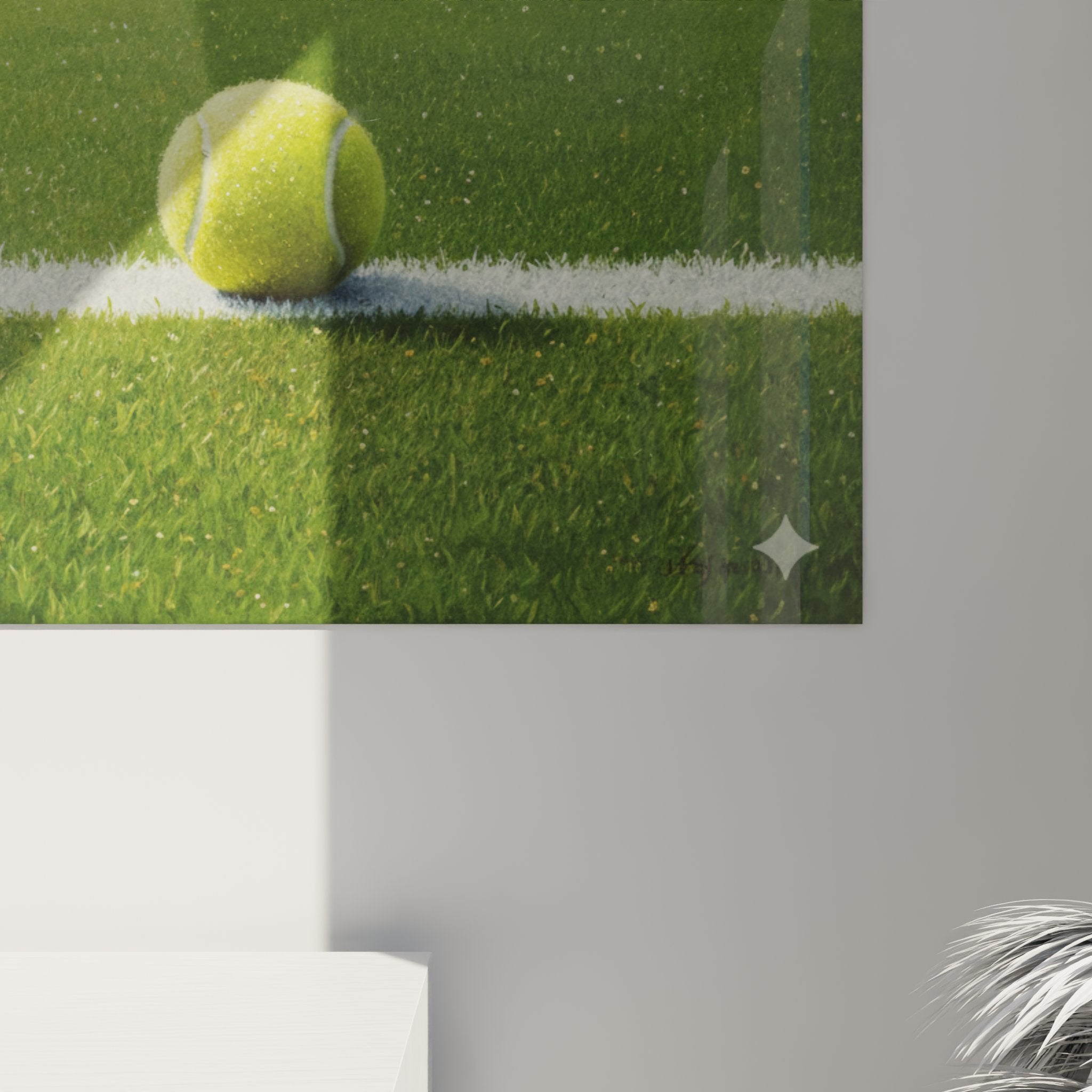 Vue ensemble tableau tennis court vert balle jaune art mural sport decoration interieur moderne club tennis