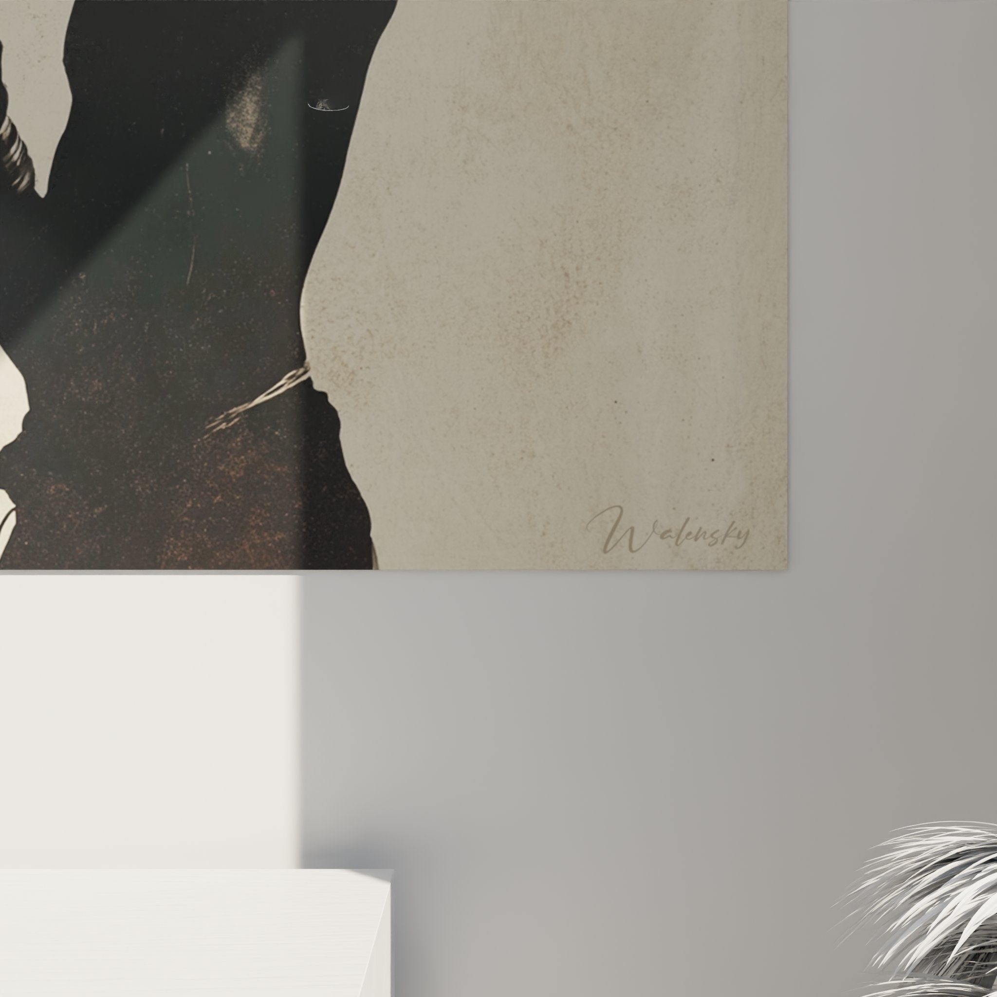 Overview African art painting warrior silhouette, wall decoration traditional culture