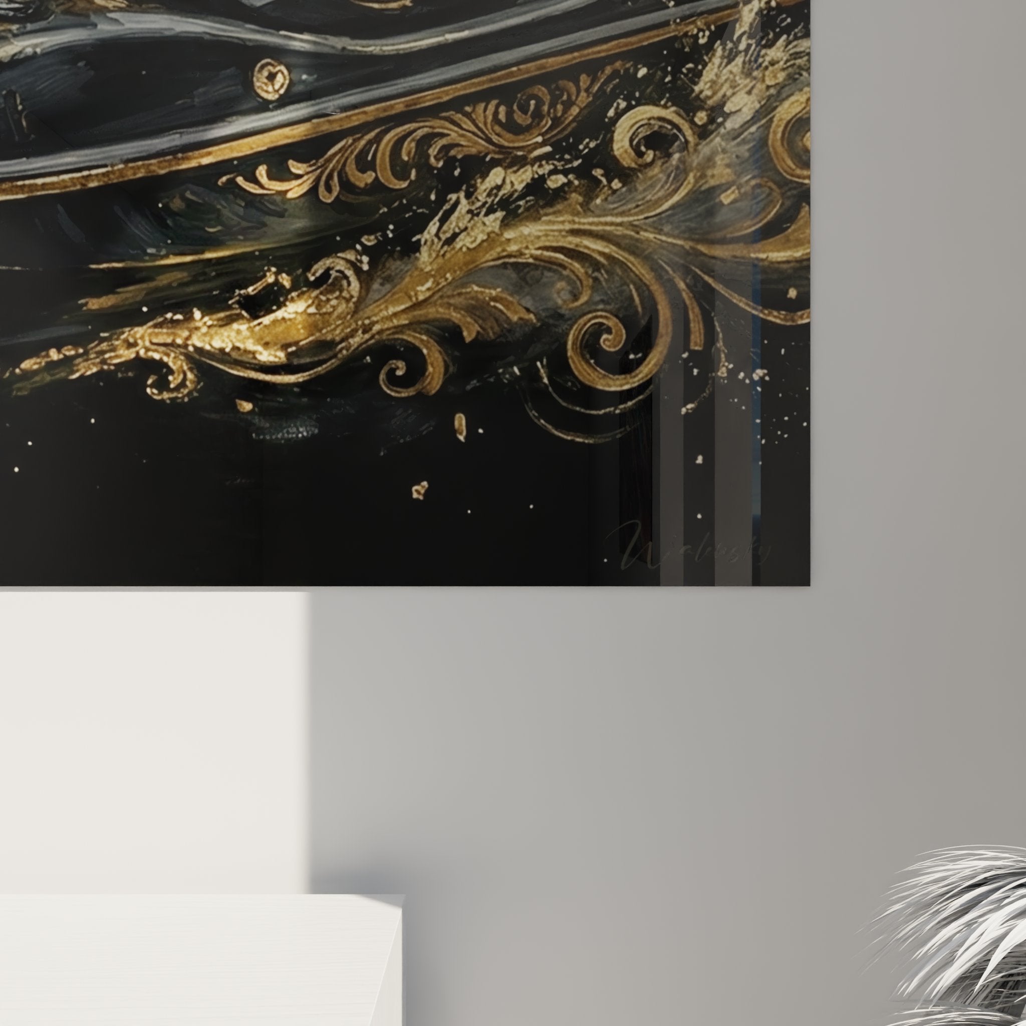 Vue d'ensemble tableau jetski luxe ornements dorés, décoration murale sports nautiques premium