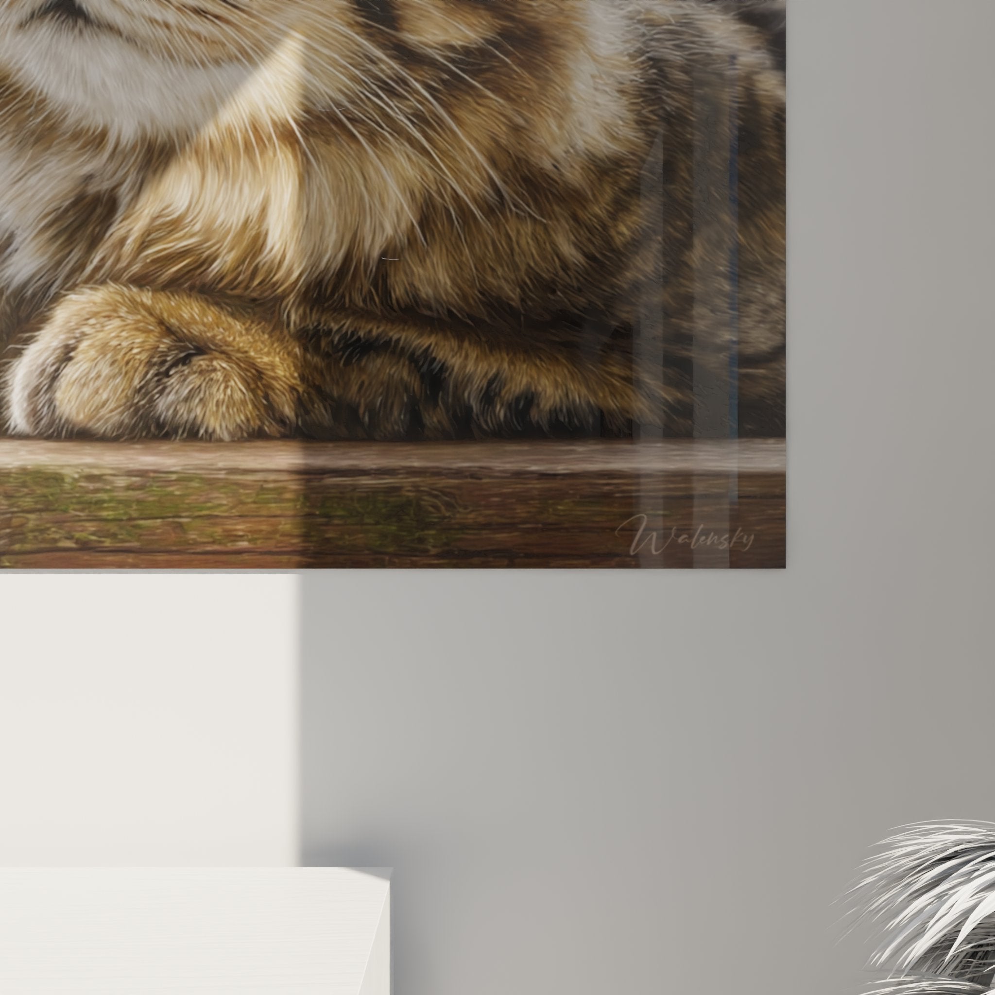 Vue d'ensemble tableau mural chat American Bobtail chaton dans salon contemporain décoré