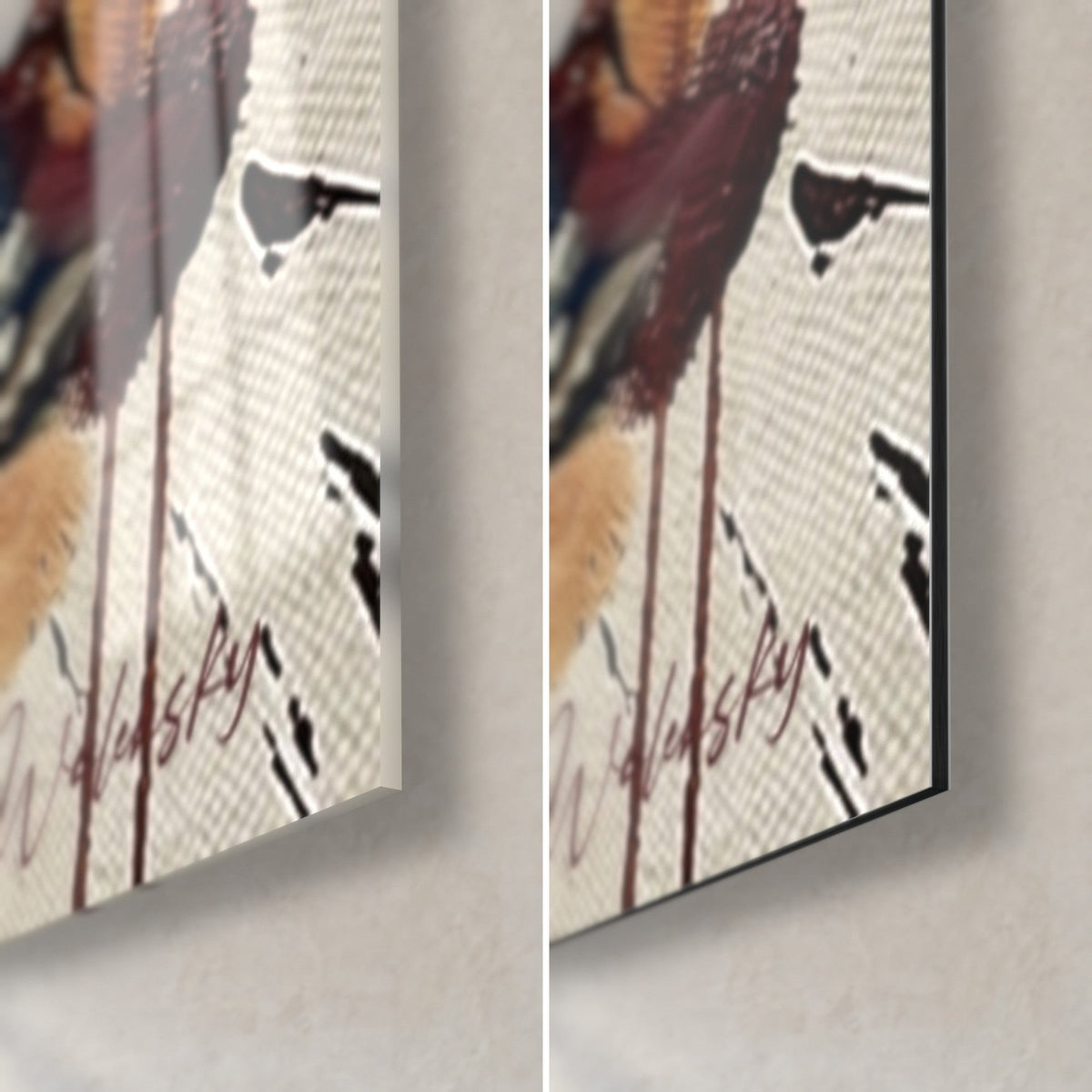 Tableau frappeur de baseball, coin bas droit : verre brillant et alu Dibond mat, signature bordeaux, tranche de 3 mm