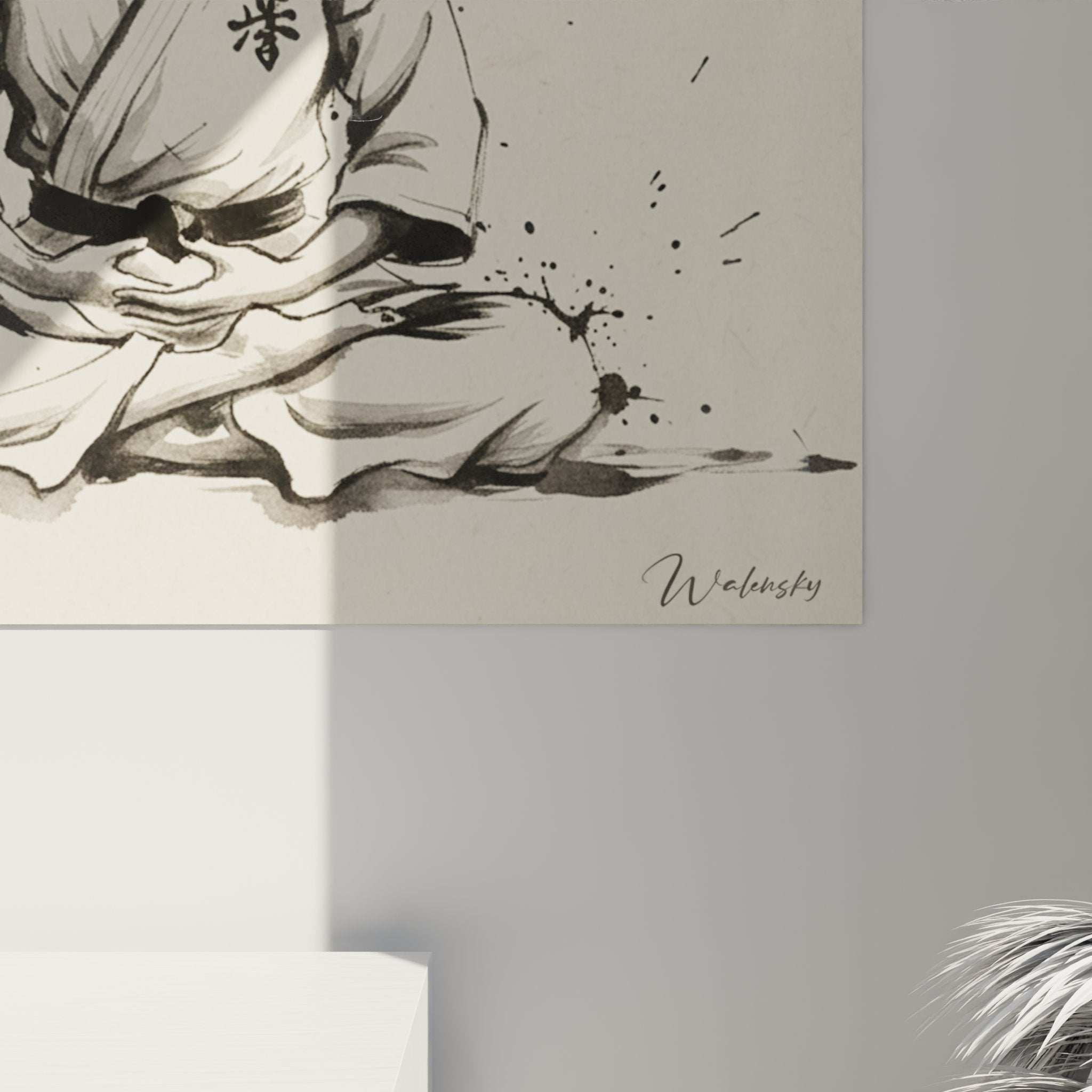 Vue d'ensemble du tableau mural karaté méditation avec encadrement et style artistique japonais