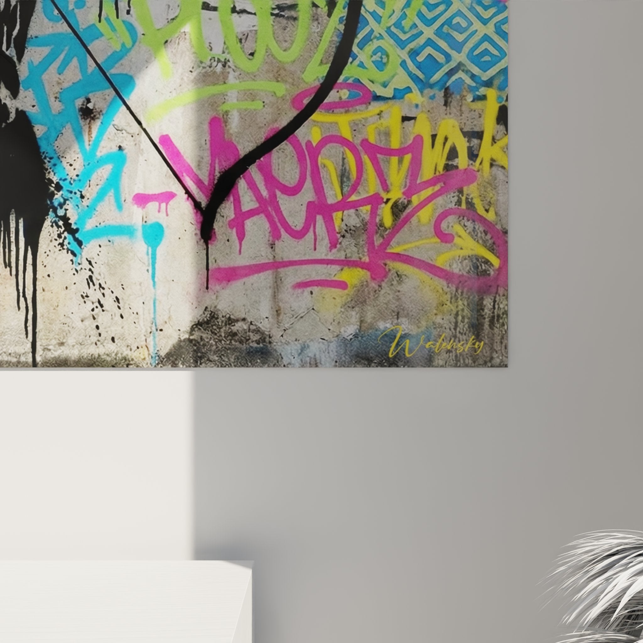 Vue d'ensemble tableau street art archer - Art mural tir à l'arc style urbain graffiti coloré