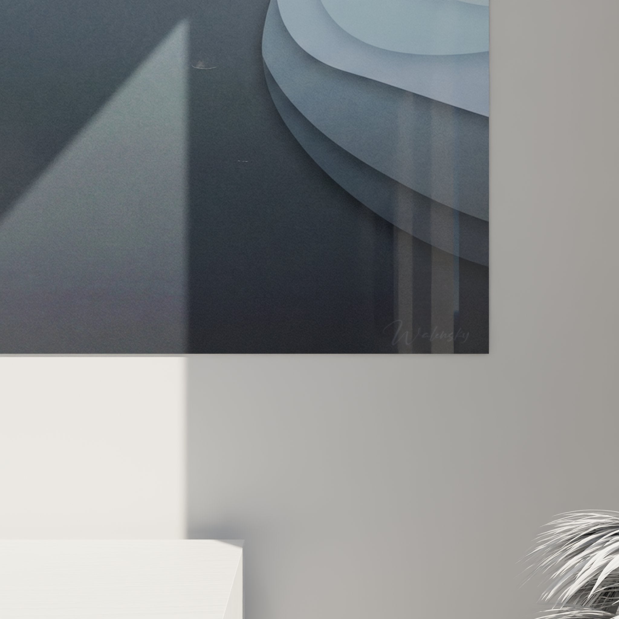 Vue ensemble tableau mural chat Russian Blue decoration interieure moderne style paper art yeux verts