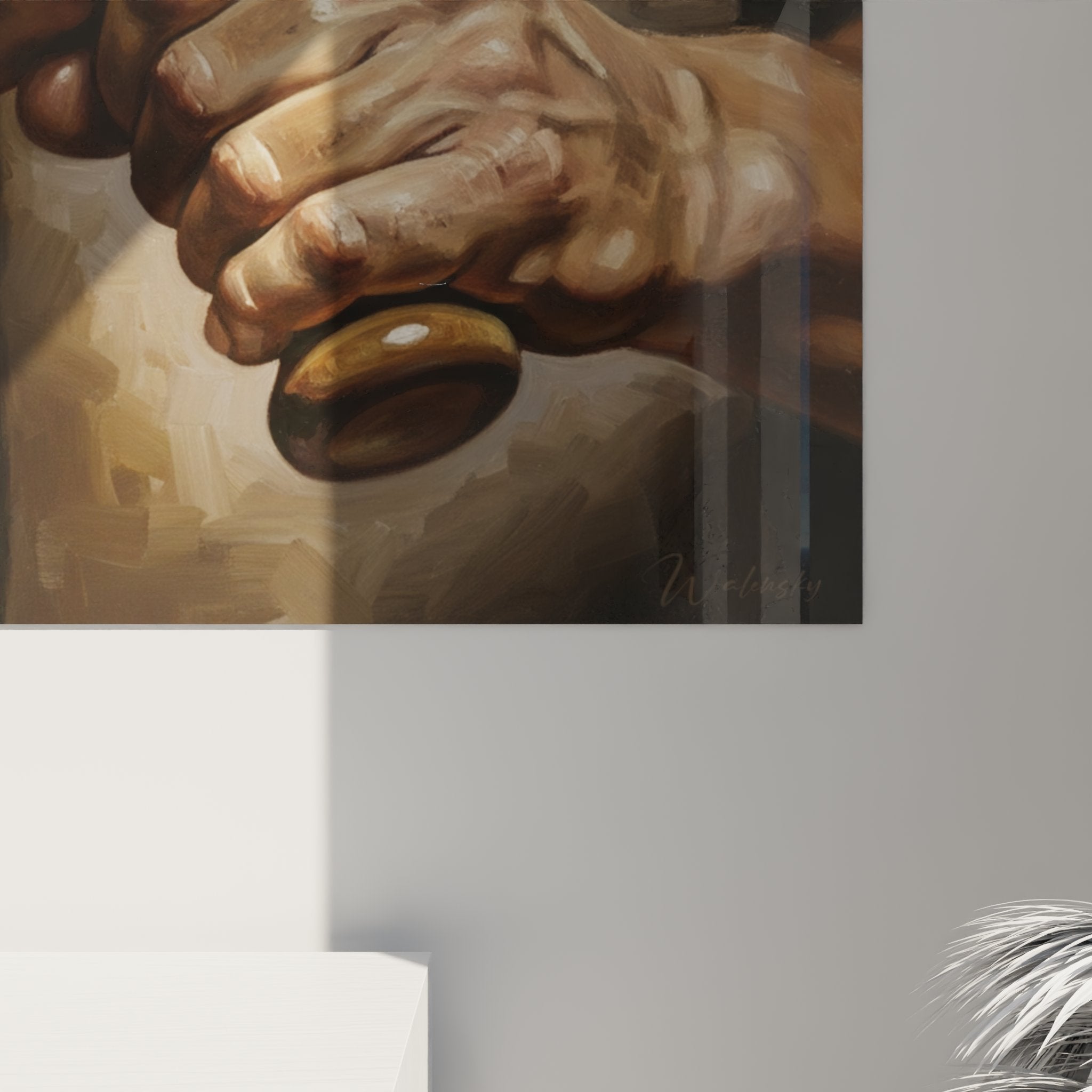 Vue d'ensemble du tableau mural baseball mains de joueur dans interieur contemporain