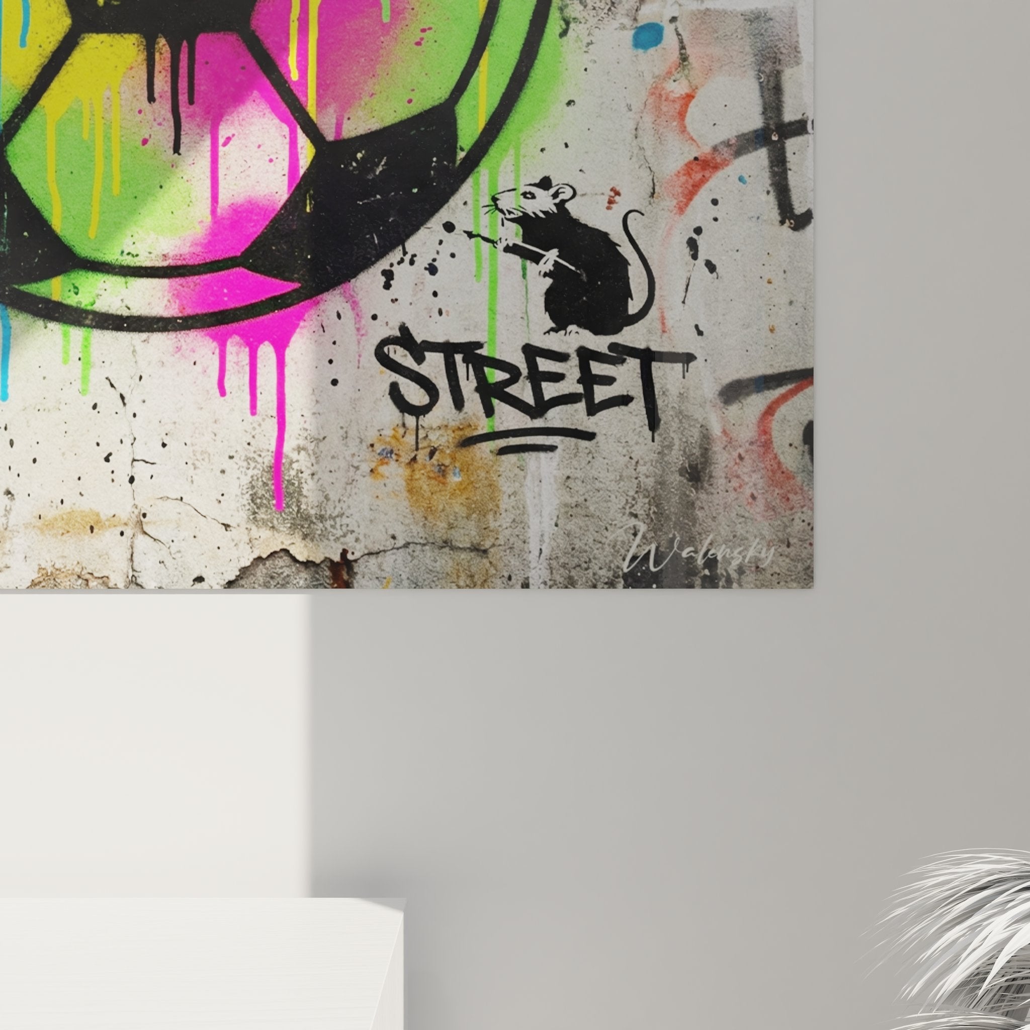 Vue ensemble tableau football street art ballon colore decoration murale style urbain graffiti moderne