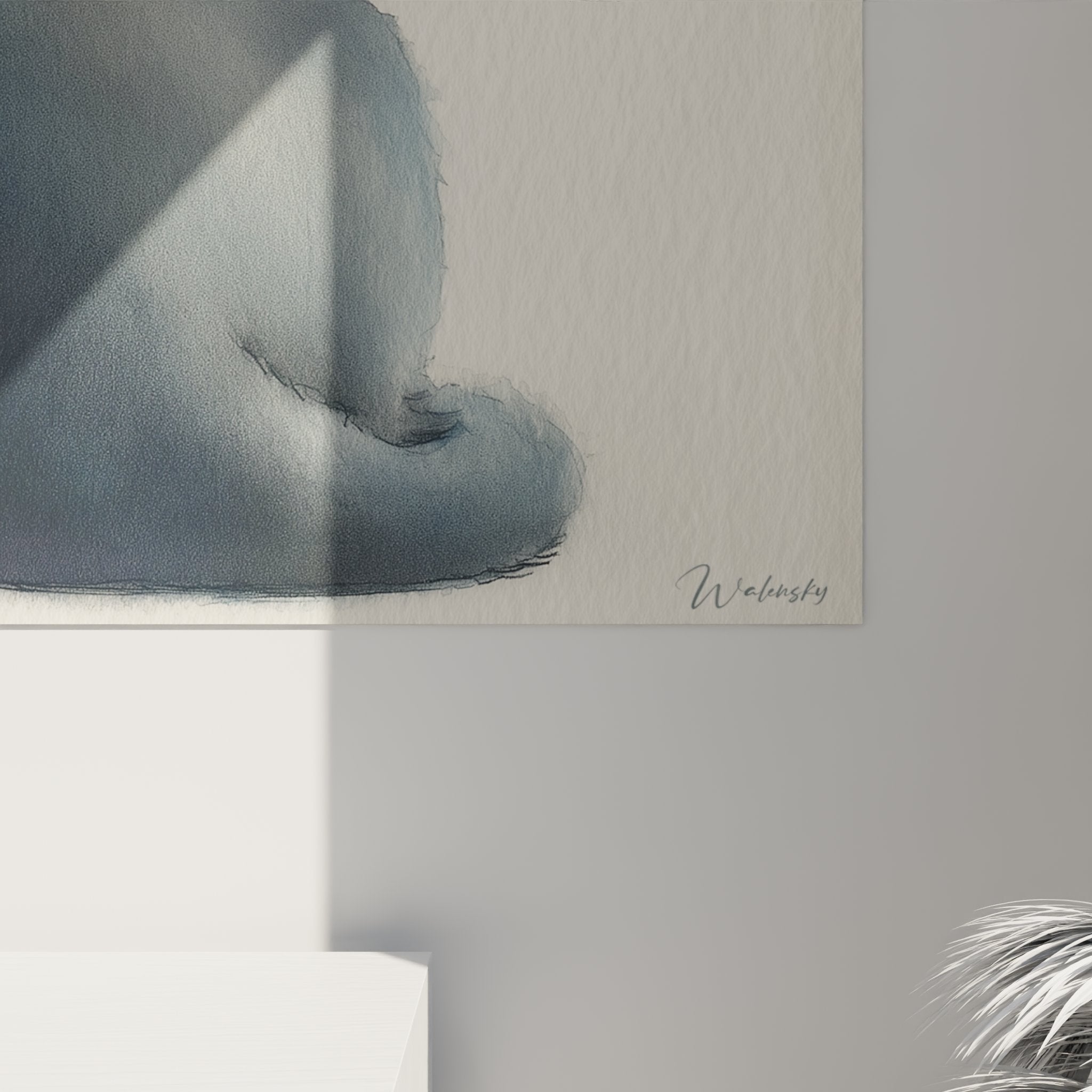 Vue d'ensemble du tableau chat Chartreux dans un intérieur contemporain, décoration murale raffinée