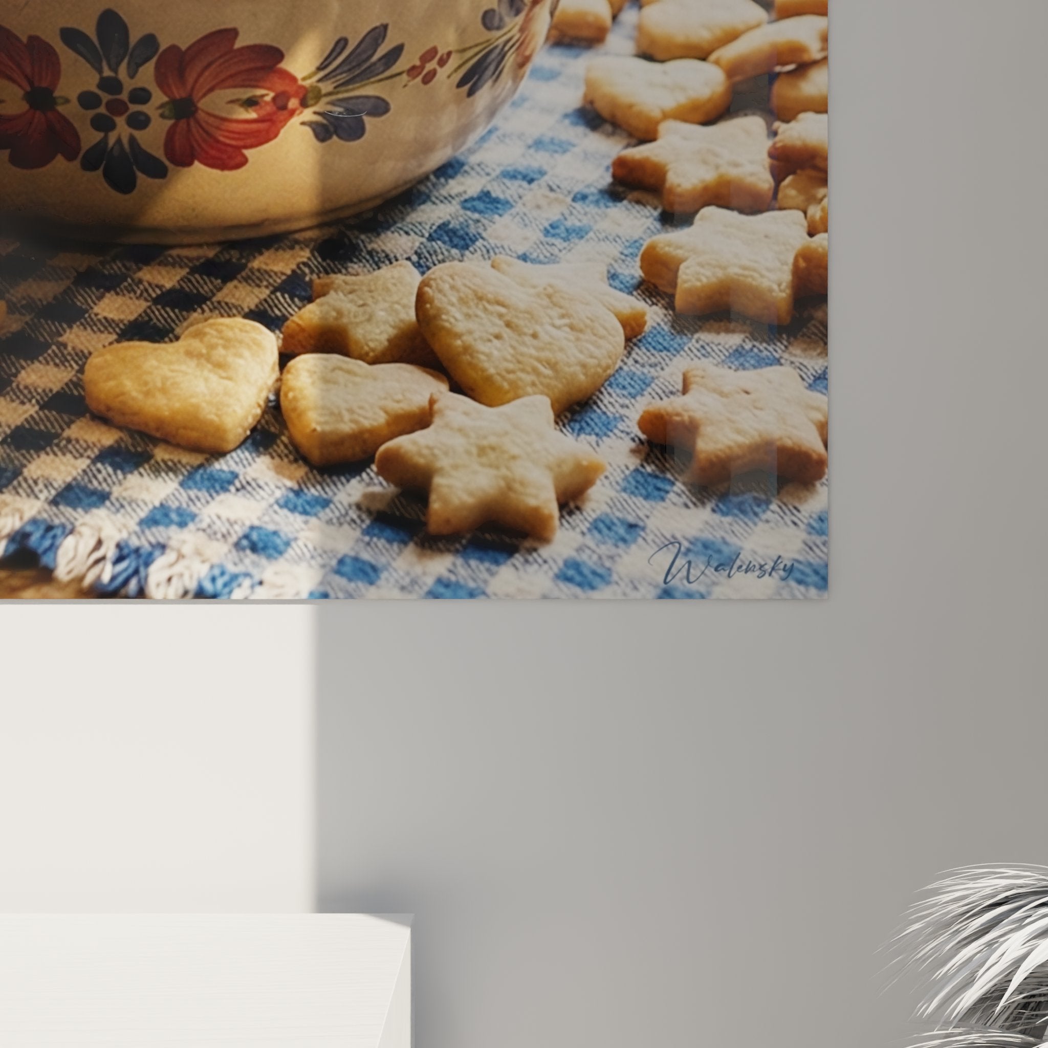Übersicht Kunstgemälde elsässische Küche Kugelhopf mit Keksen und blaukariertem Leinen Wanddekoration
