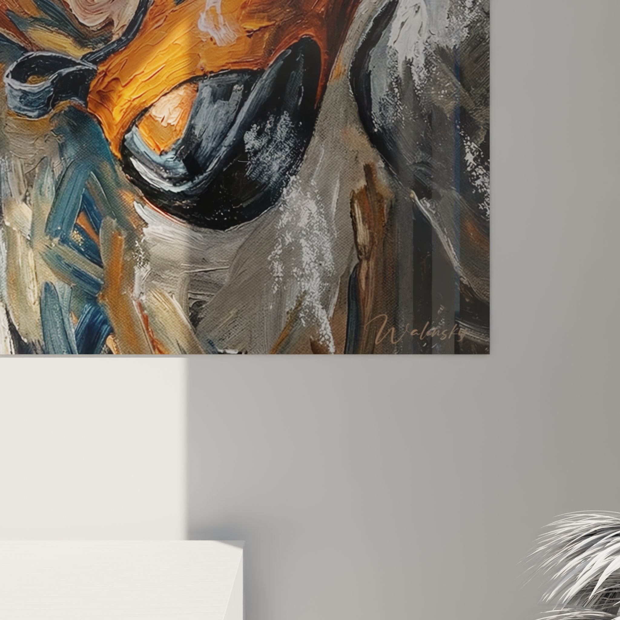 Vue d'ensemble tableau abstrait mouvement dynamique, art contemporain decoration murale moderne