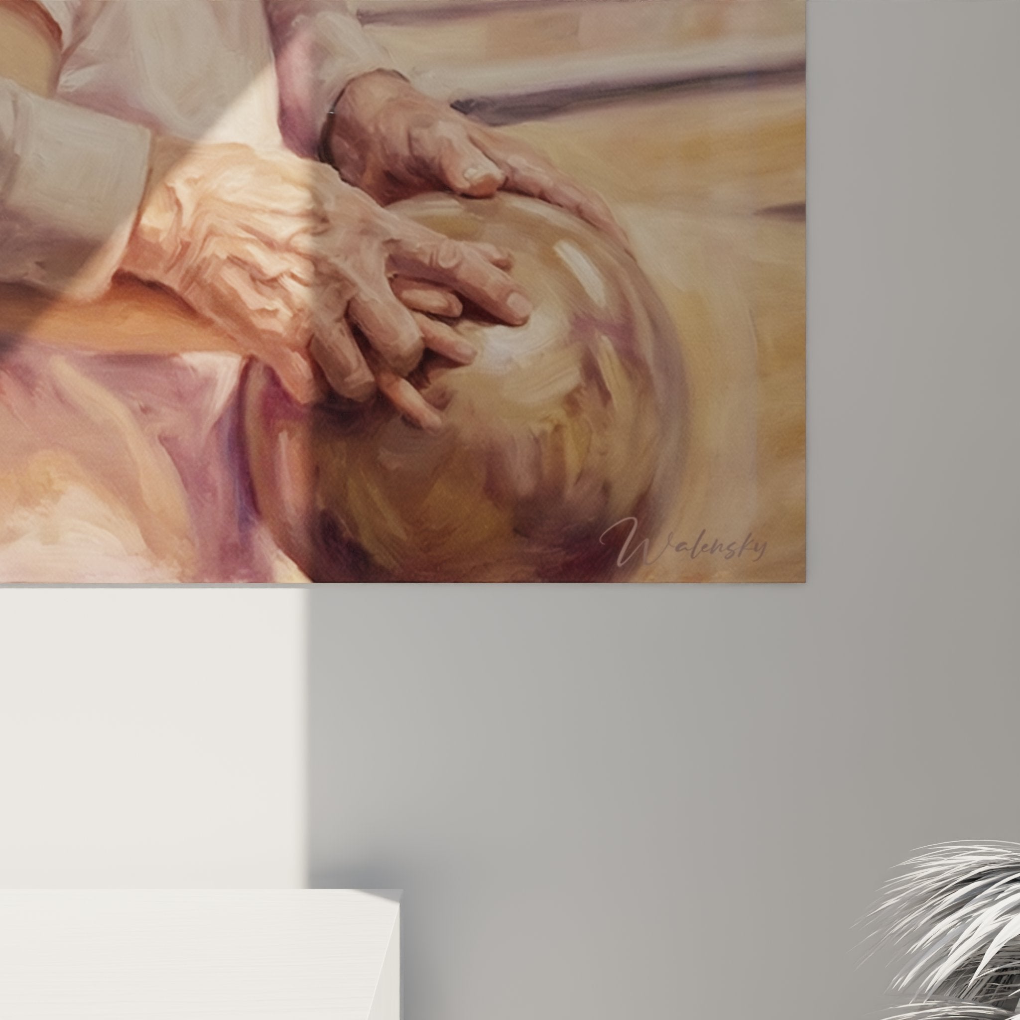 Overall view pottery apprentice wall art interior decoration art studio pottery scene