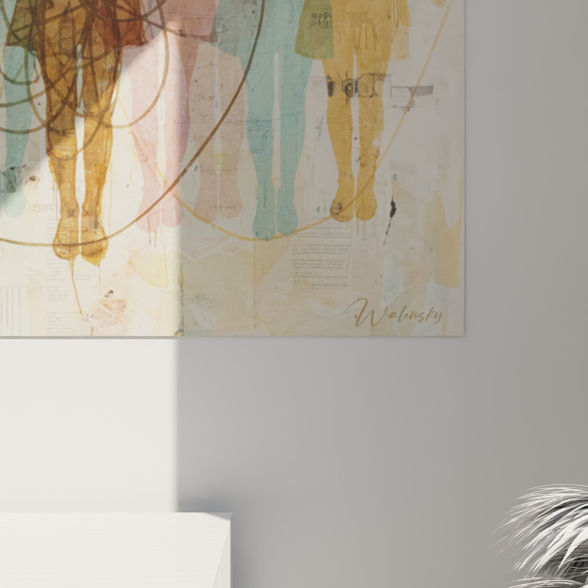 Overall view artwork colored silhouettes harmonious composition wall art modern interior decoration