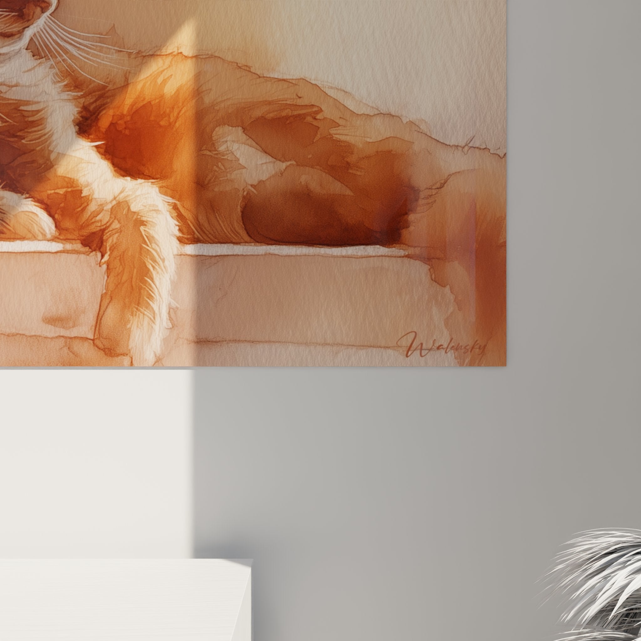 Vue d'ensemble du tableau chat Somali dans un intérieur contemporain élégant