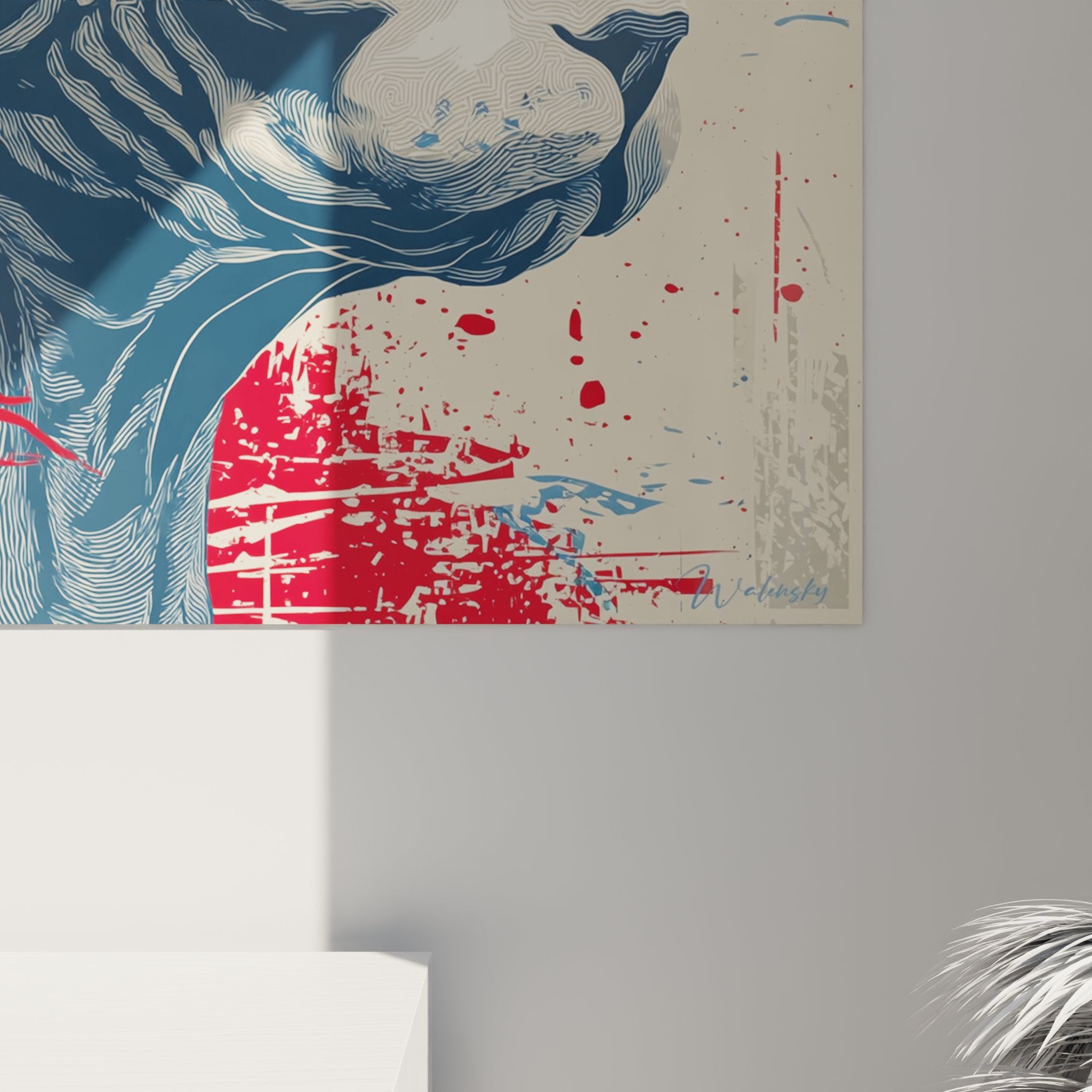 Full view Sphynx cat wall art painting pop art style contemporary interior decoration
