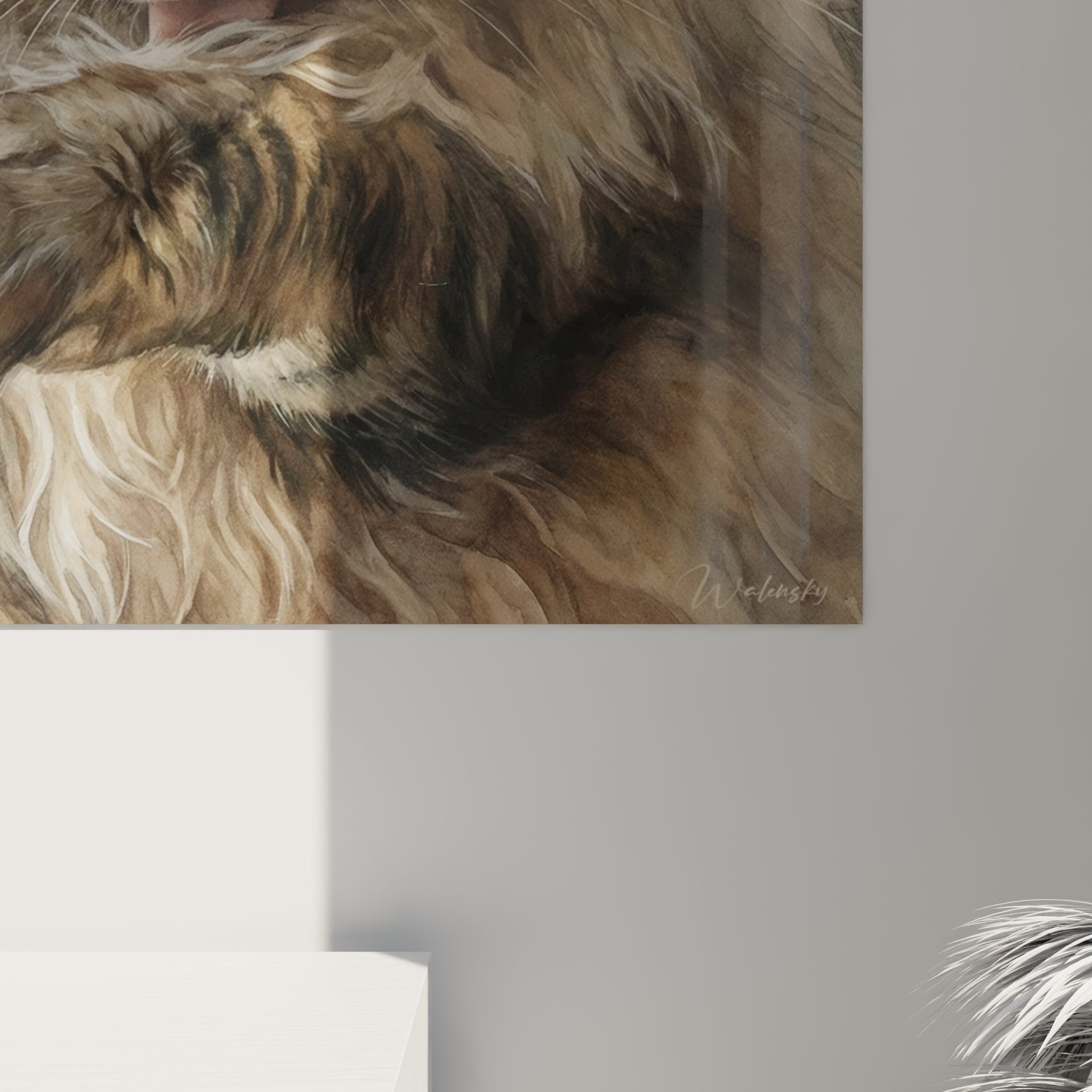 Overview wall art painting Norwegian Forest Cat, contemporary interior design decoration