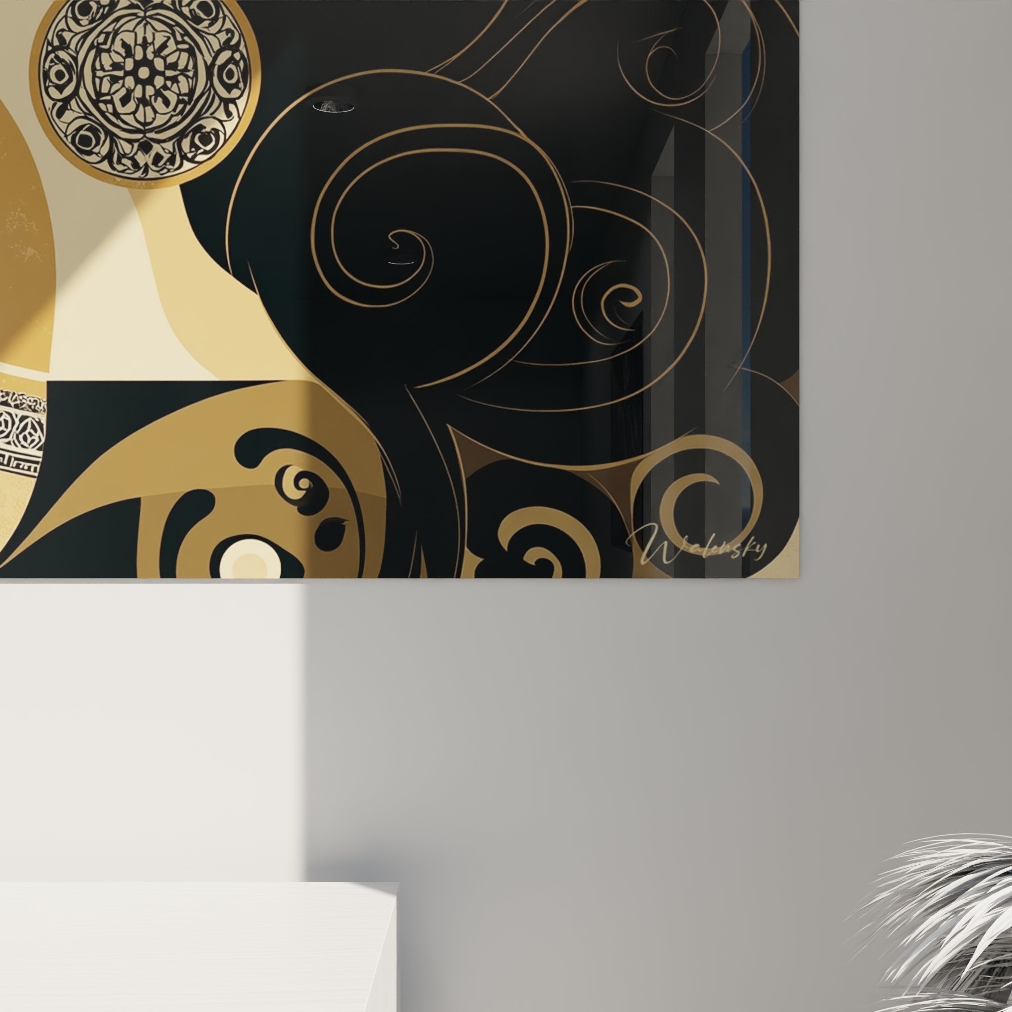 Vista d'insieme quadro murale art deco ritratto mistero orientale decorazione interiore elegante