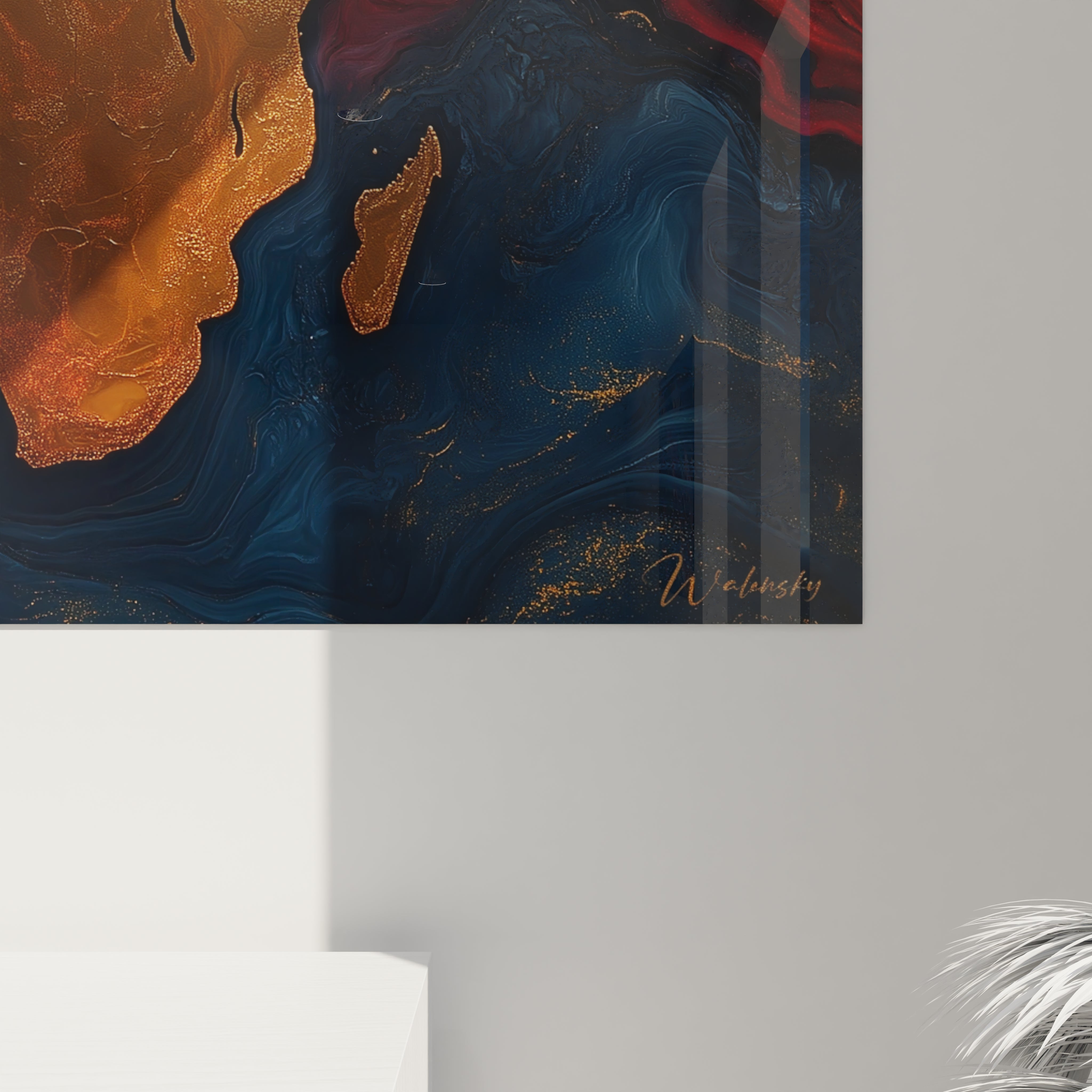 Tableau africain mural Walensky avec design artistique en nuances de bleu, orange et rouge