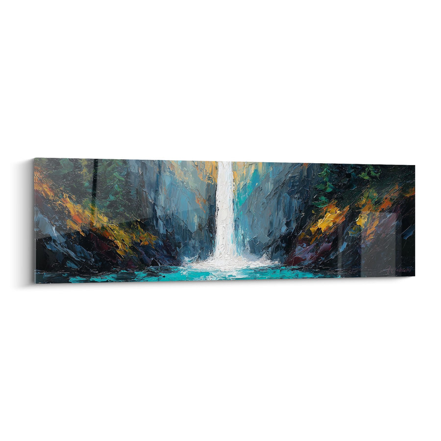 Tableau Cascade Majestueuse aux Reflets Turquoise et Éclaboussures Blanches - Sérénité Aquatique - Edition Feng shui Nord Eau