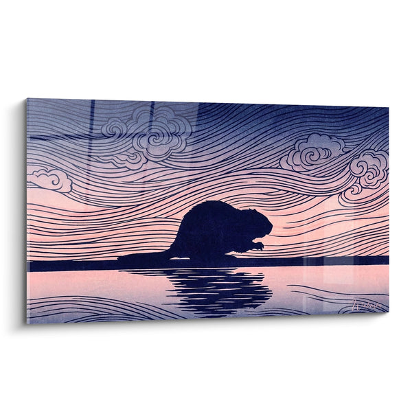 Biber Silhouette Gewellte Linien Rosa Blau Bild - Aquatische Gelassenheit - Biber Edition