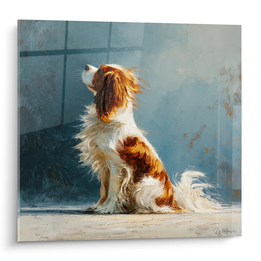 Tableau Chien aux Poils Dorés Regardant vers le Haut - Contemplation Canine - Edition Tableau Cavalier King Charles