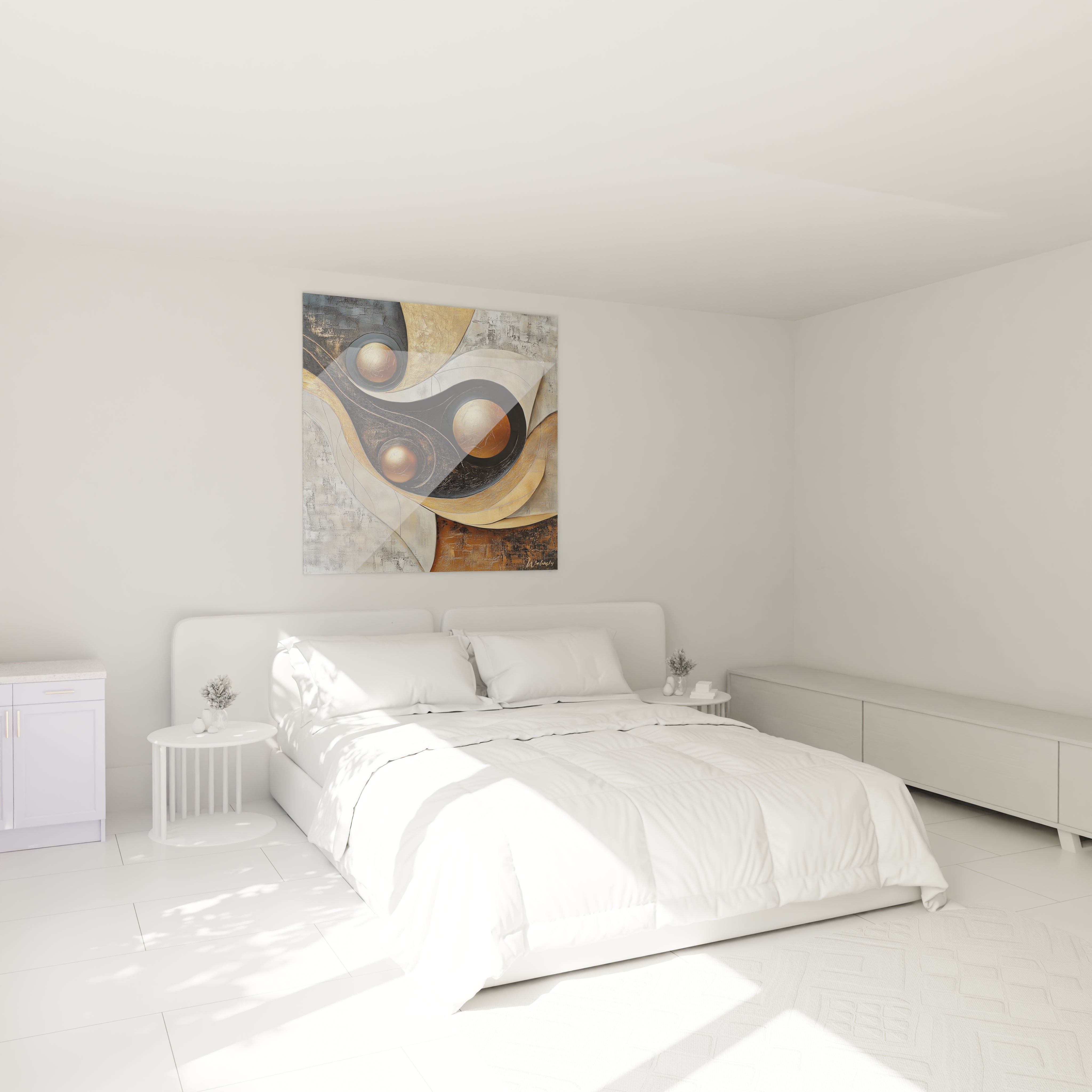 Tableau africain mural Walensky avec léopard des neiges dans une chambre minimaliste blanche