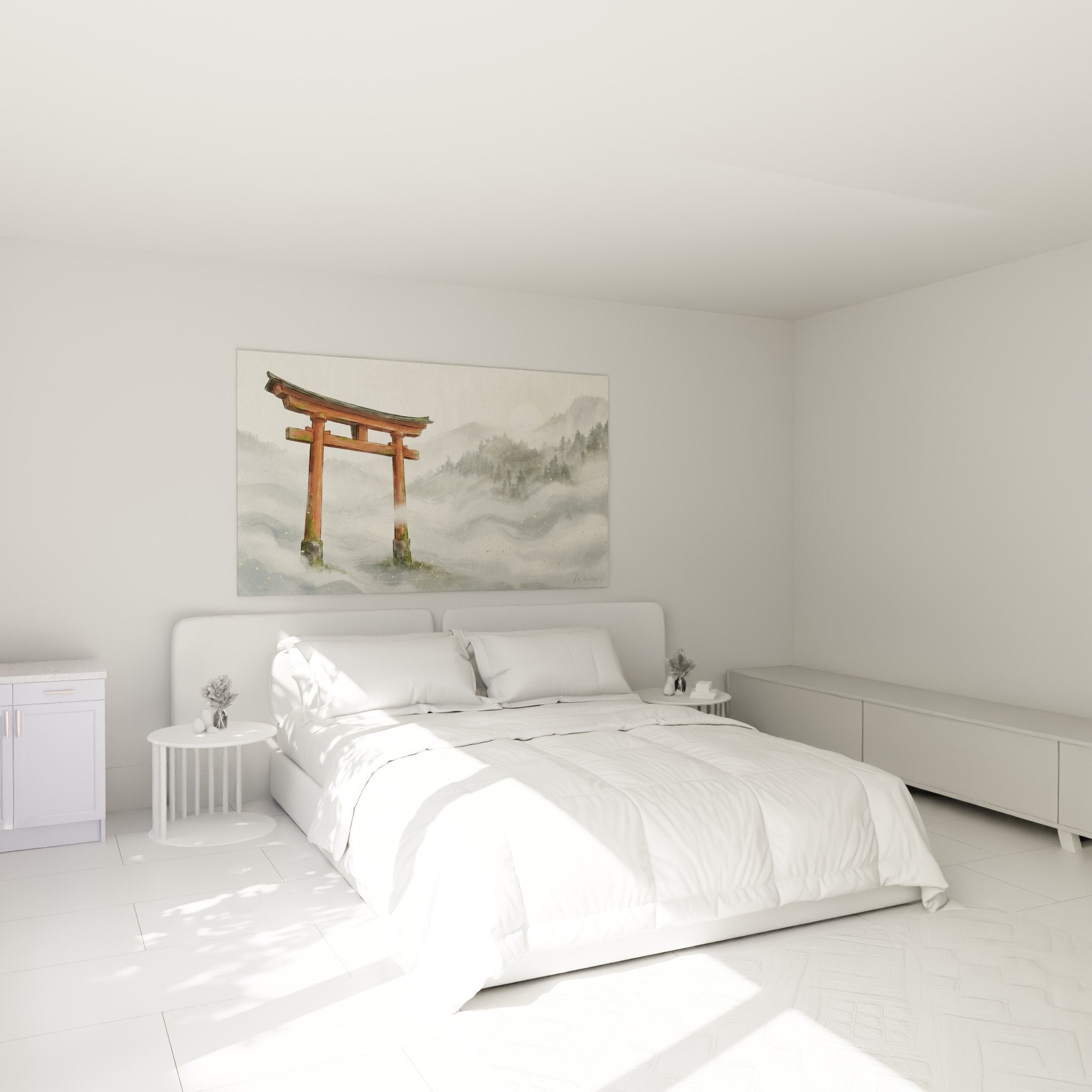 decoration chambre portique temple bouddhiste brumes dorees ambiance zen spirituelle apaisante