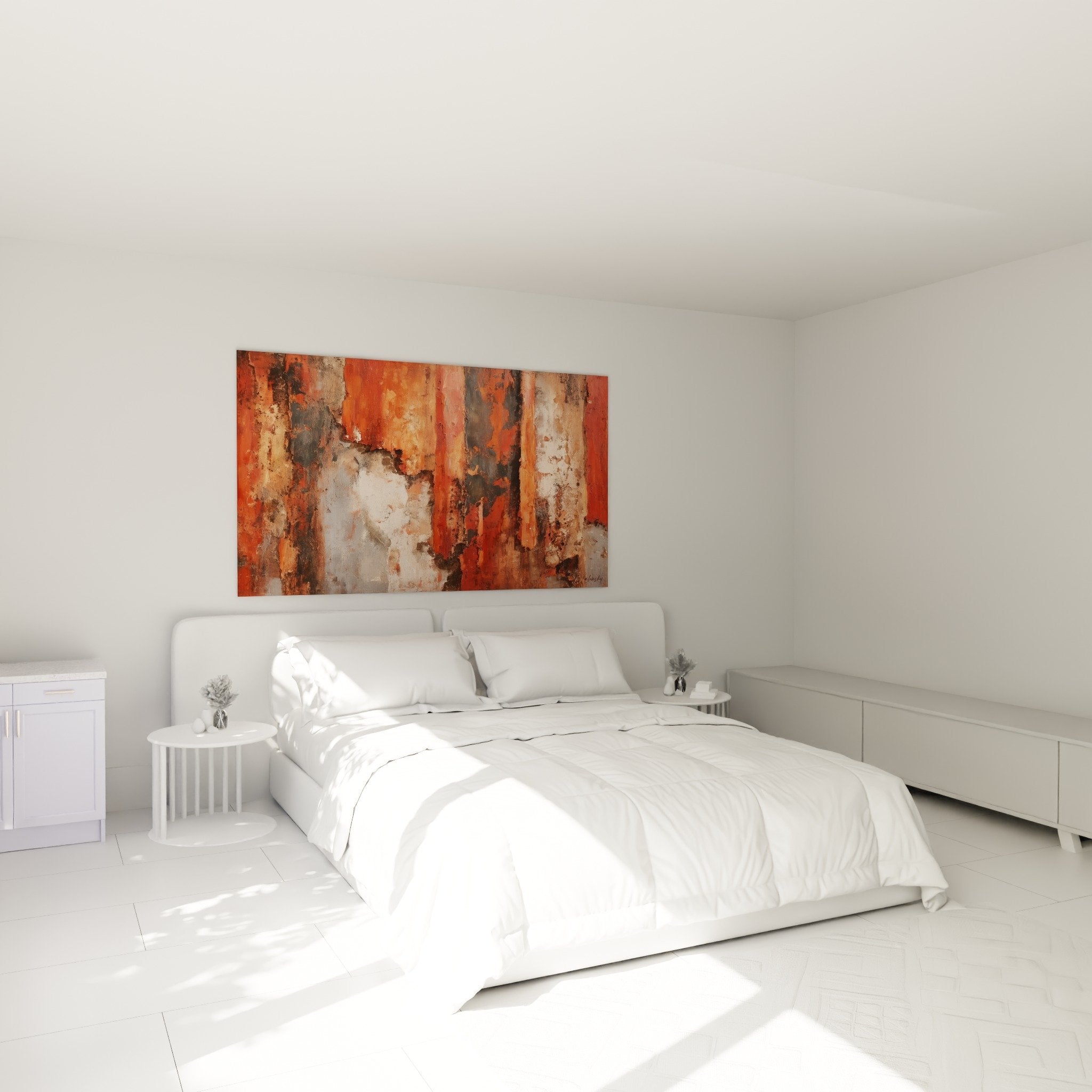Abstract coral gray bedroom wall art calming feng shui earth center aesthetic white wall