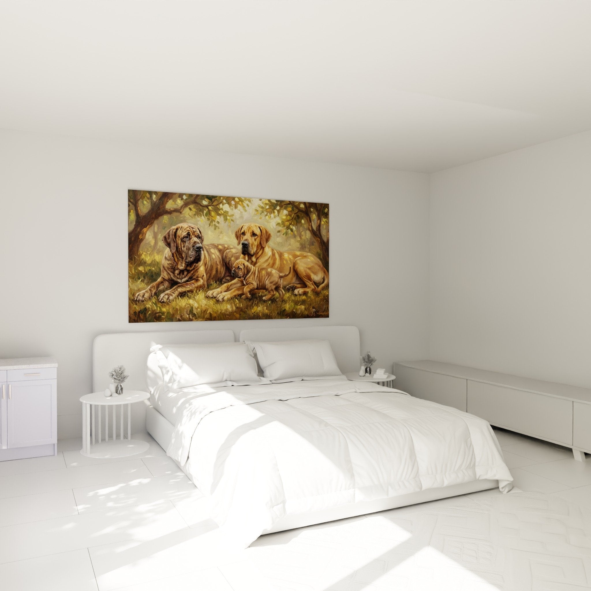 Deco chambre tableau fila brasileiro famille chiens tons chauds ambiance apaisante