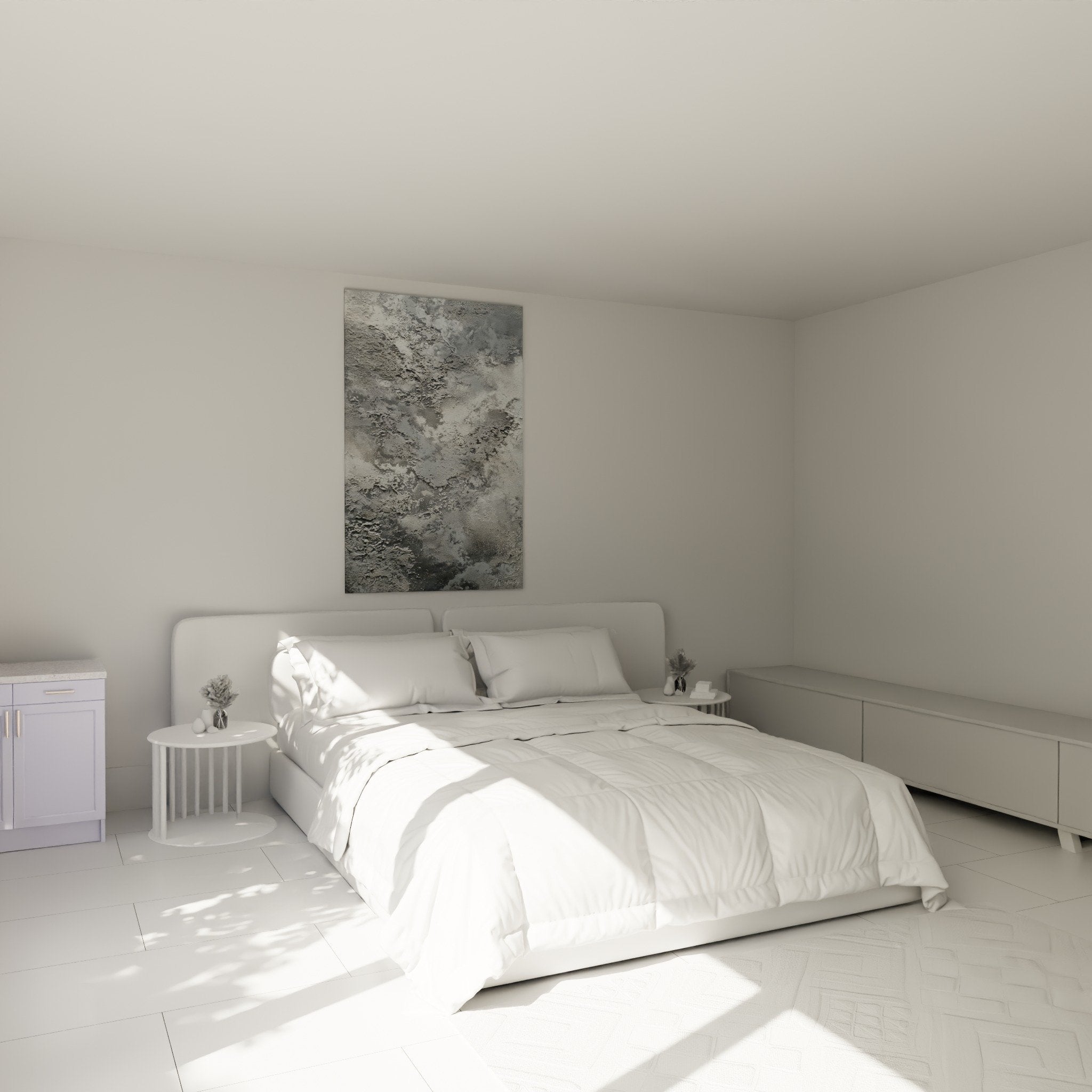 Decoration chambre tableau gris metallise texture abstraite feng shui metal