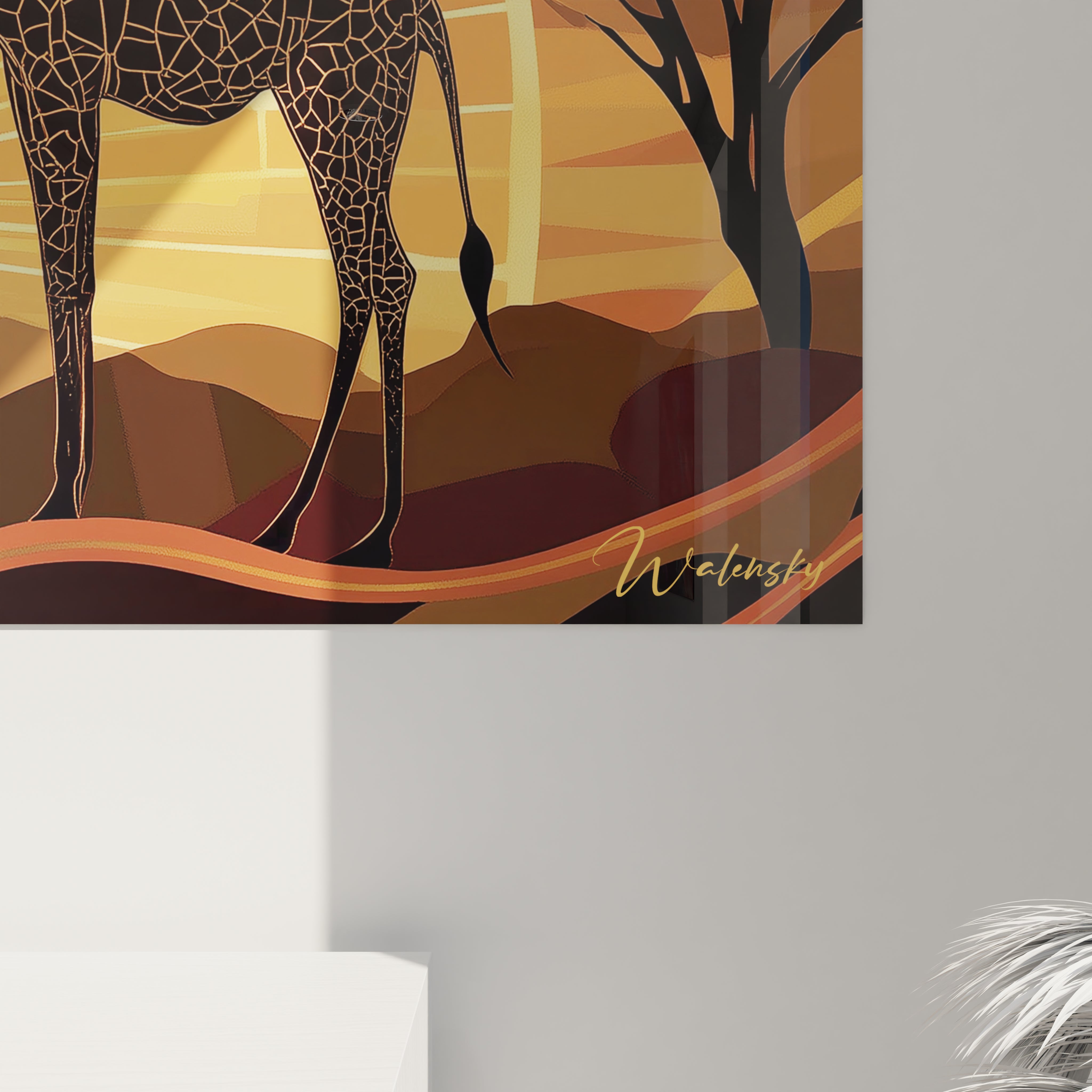 Tableau girafe moderne de Walensky, décor mural artistique avec des couleurs vives et des formes géométriques