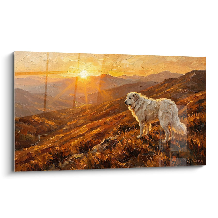 Tableau Chien de Montagne au Coucher de Soleil - Gardien des Cimes - Edition Montagne des Pyrénées