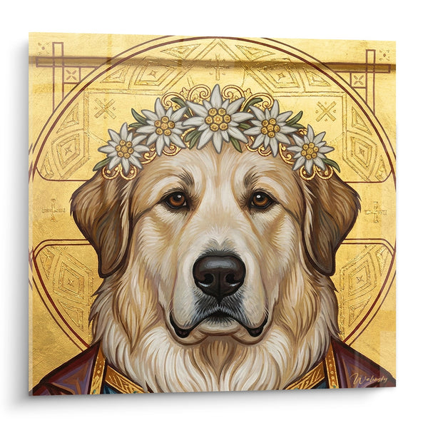 Cuadro Perro Dorado con Corona Floral - Saint Canin - Edición Montaña de los Pirineos