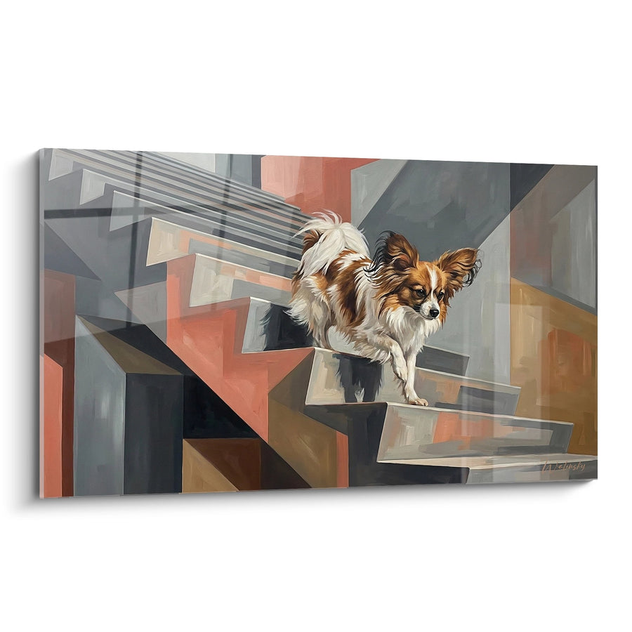Obraz Psa Bichon na Schodach Geometrycznych - Kubizm Nowoczesny - Edycja Bichon
