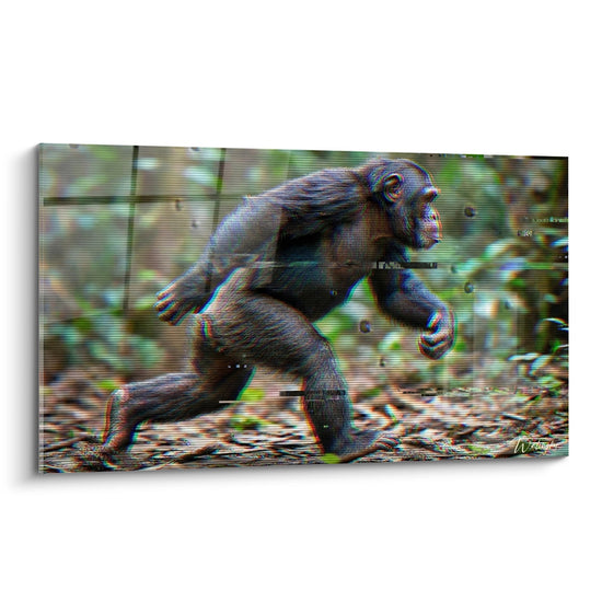 Schimpanse-Gemälde im Sprint mit farbigen Glitch-Effekten - Digitale Energie - Schimpanse-Edition