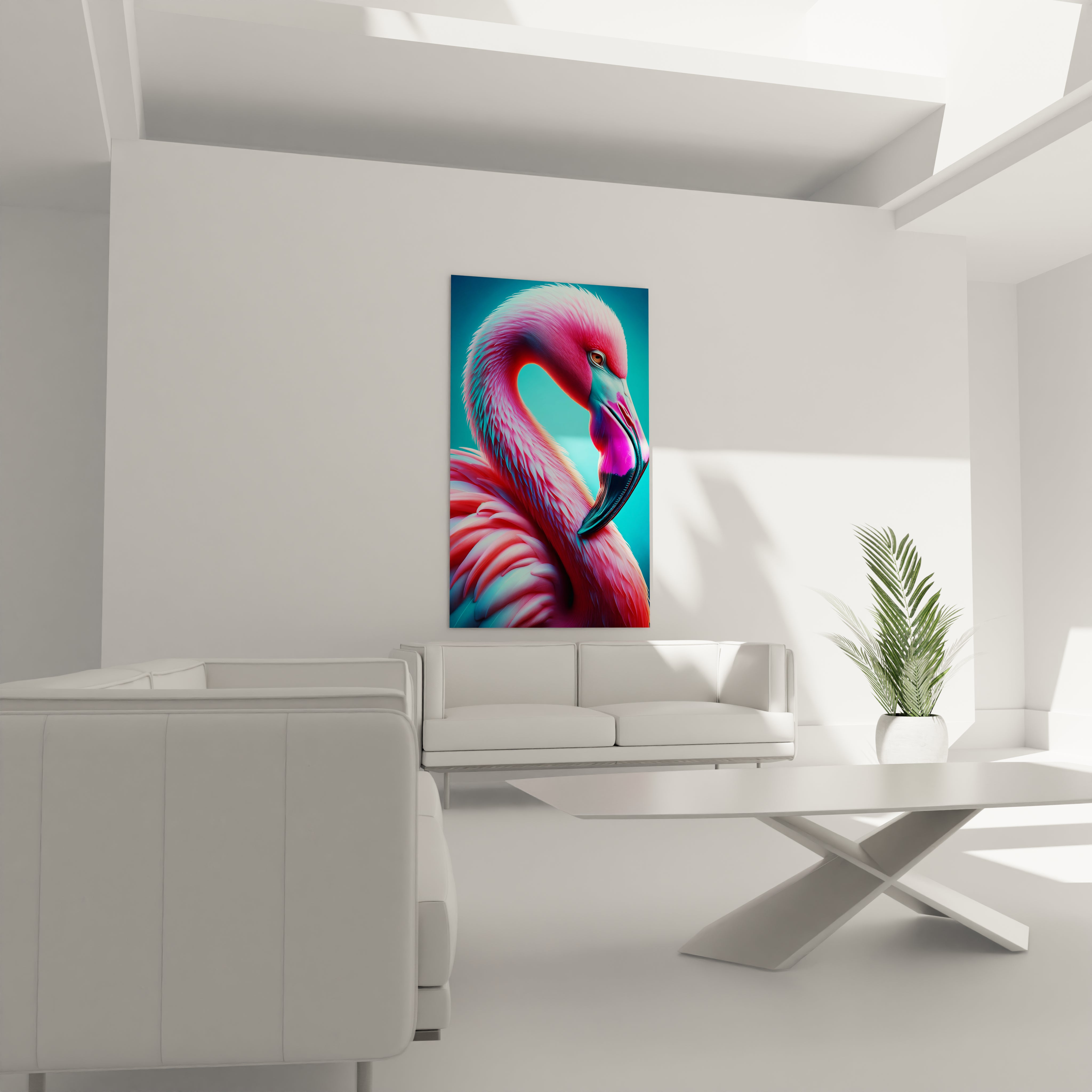 "Tableau flamant rose aux nuances vibrantes, art mural en acrylique haute qualité."