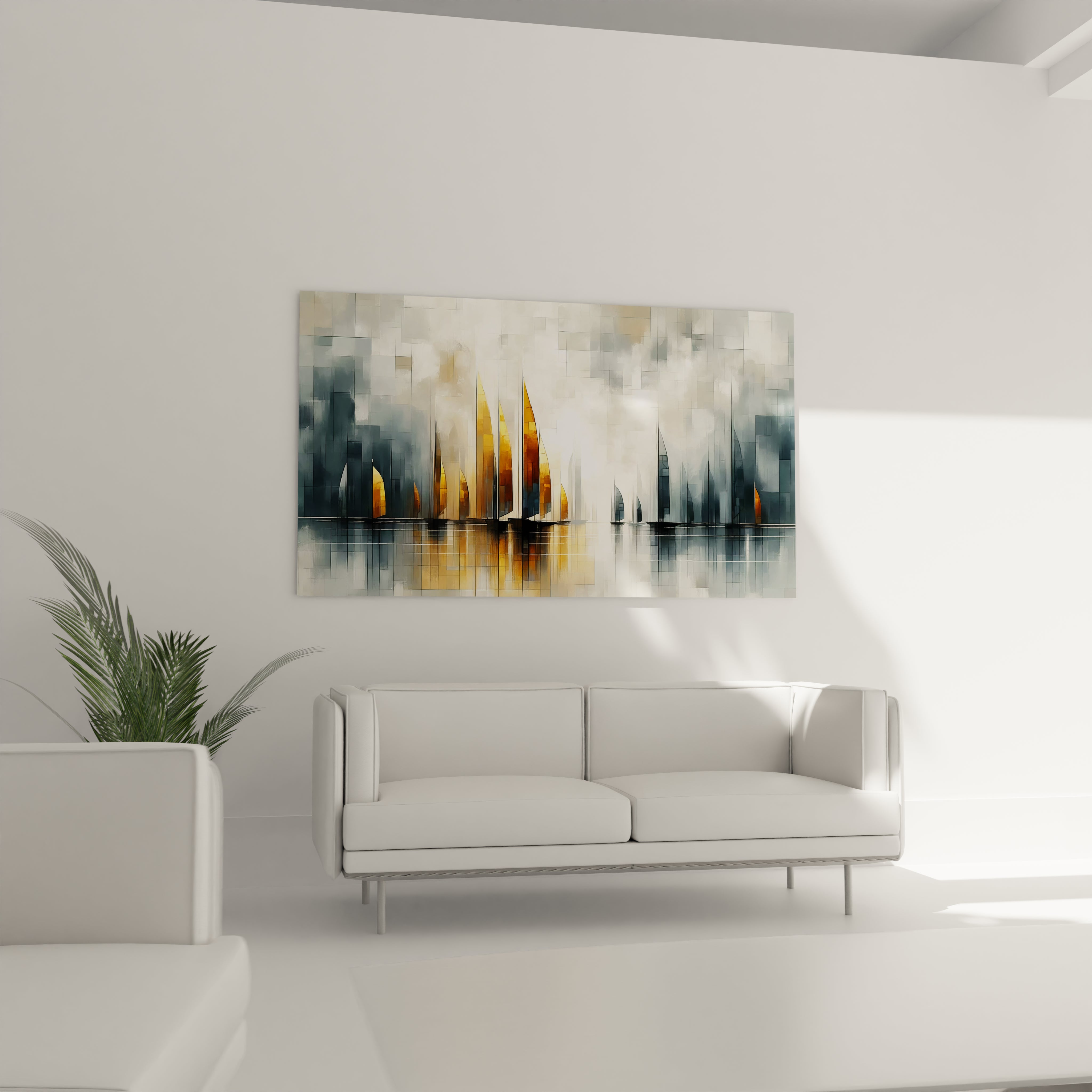 Œuvre artistique en acrylique représentant une scène de navigation abstraite, idéale pour une décoration moderne et intrigante.