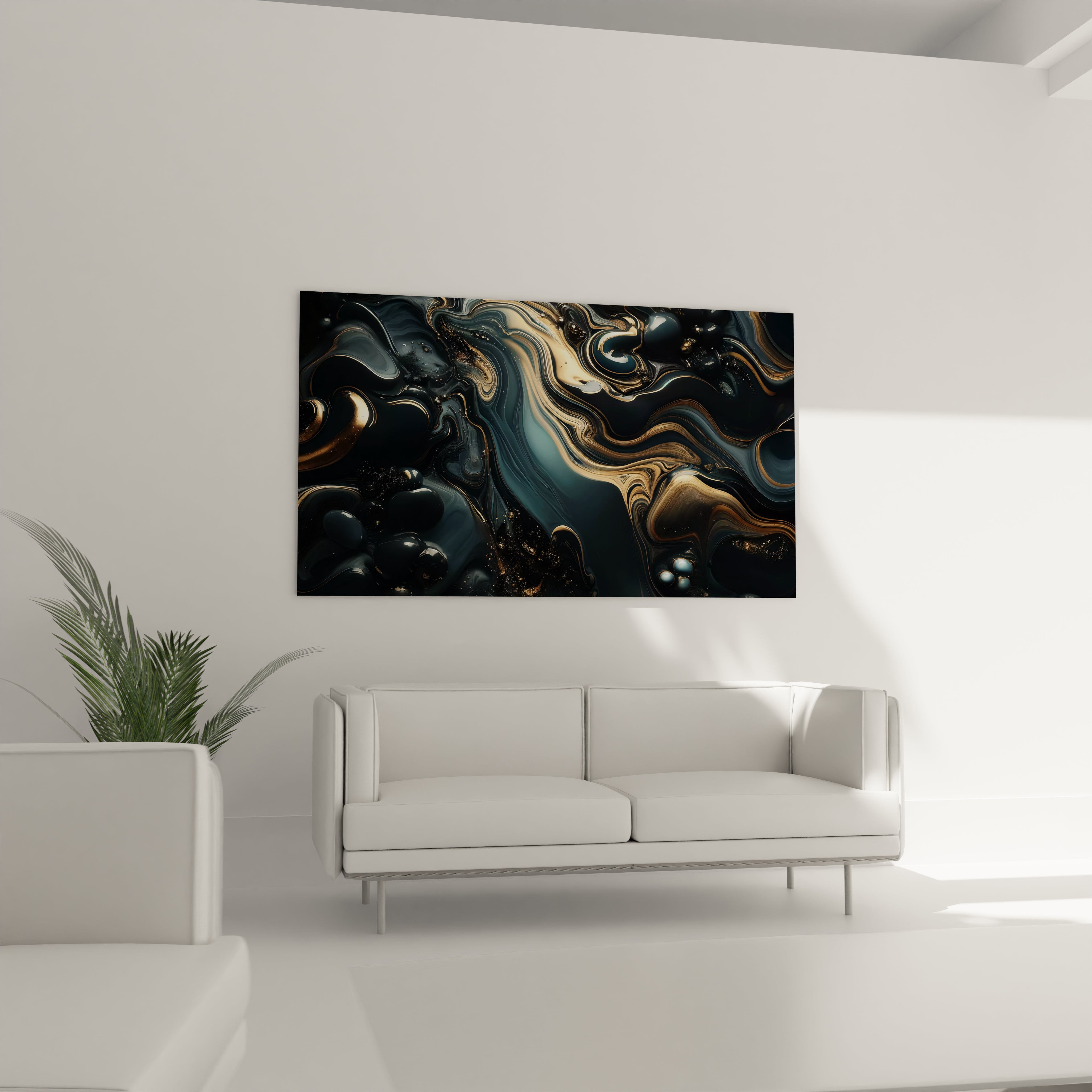 Œuvre artistique en acrylique montrant un paysage sous-marin abstrait, idéale pour une décoration moderne et intrigante.