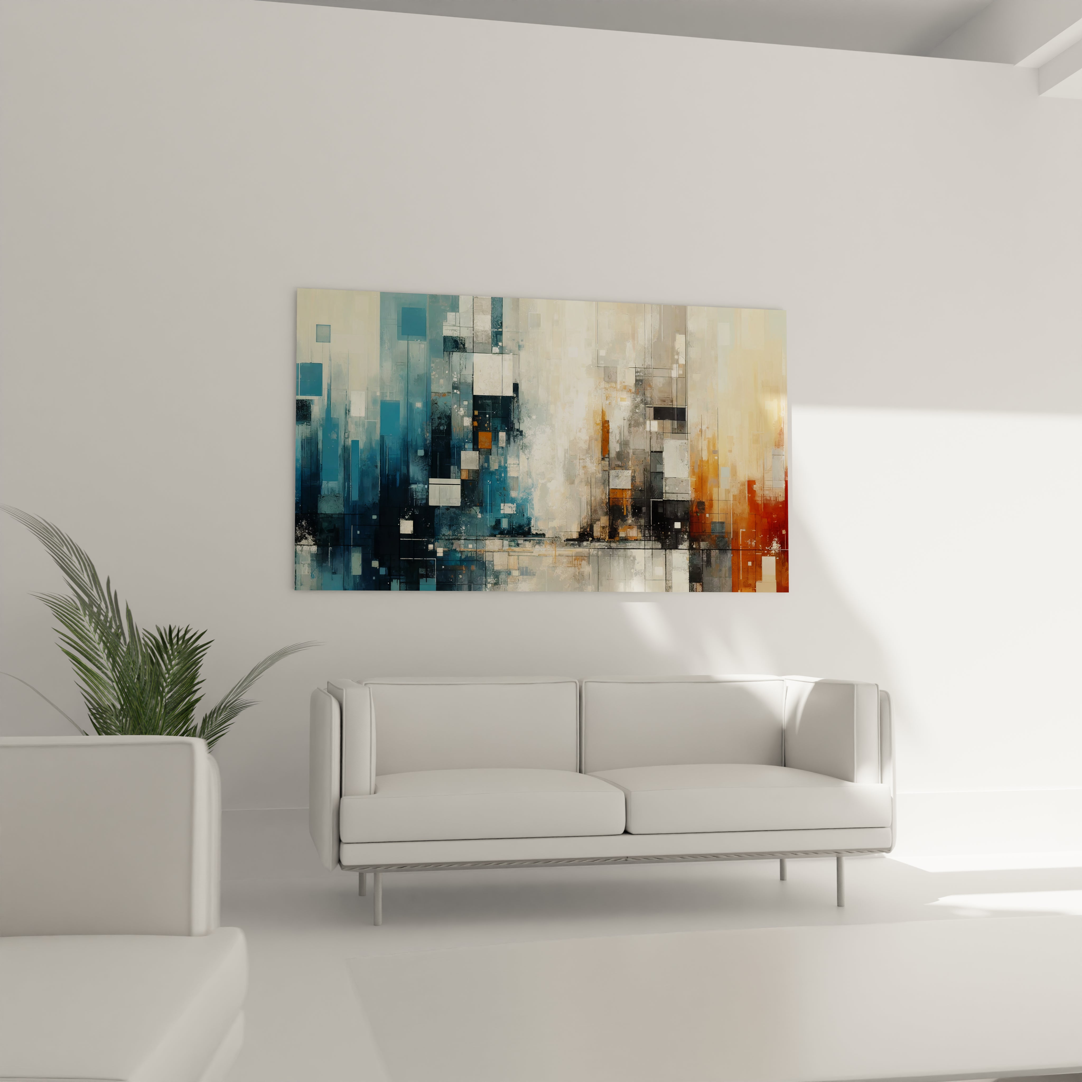 Œuvre artistique en acrylique montrant une mosaïque urbaine, idéale pour une décoration contemporaine et dynamique.