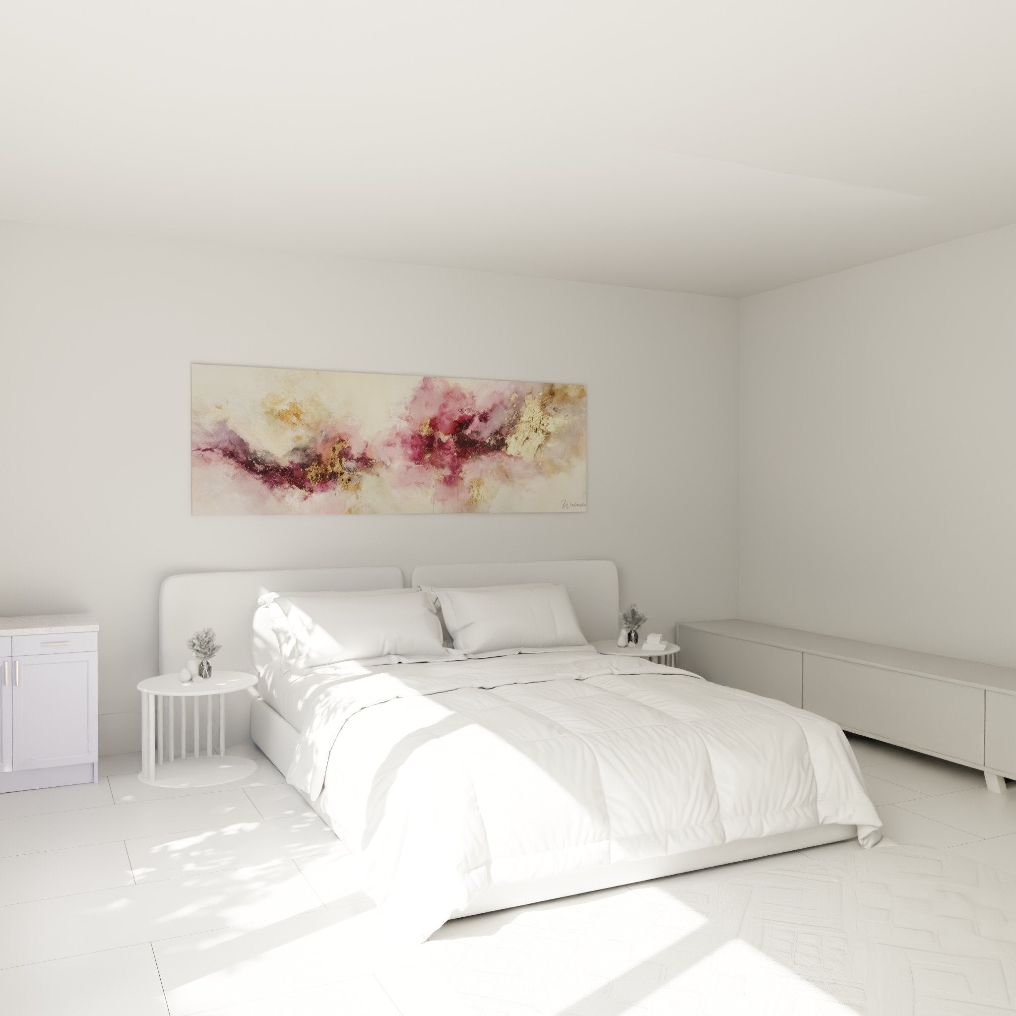 Abstract pink and gold composition in modern bedroom feng shui southwest earth harmony