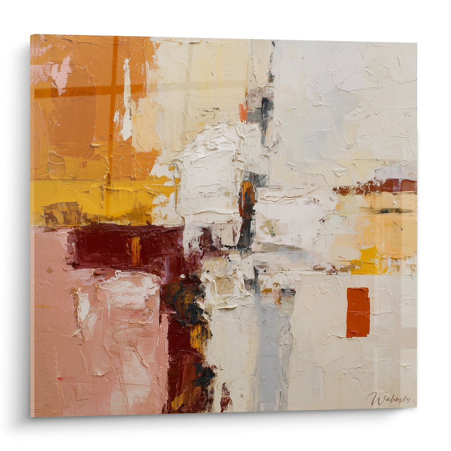 Tableau composition abstraite tons orange safran et bordeaux - Harmonie Chaleureuse - Edition Feng shui Sud Feu