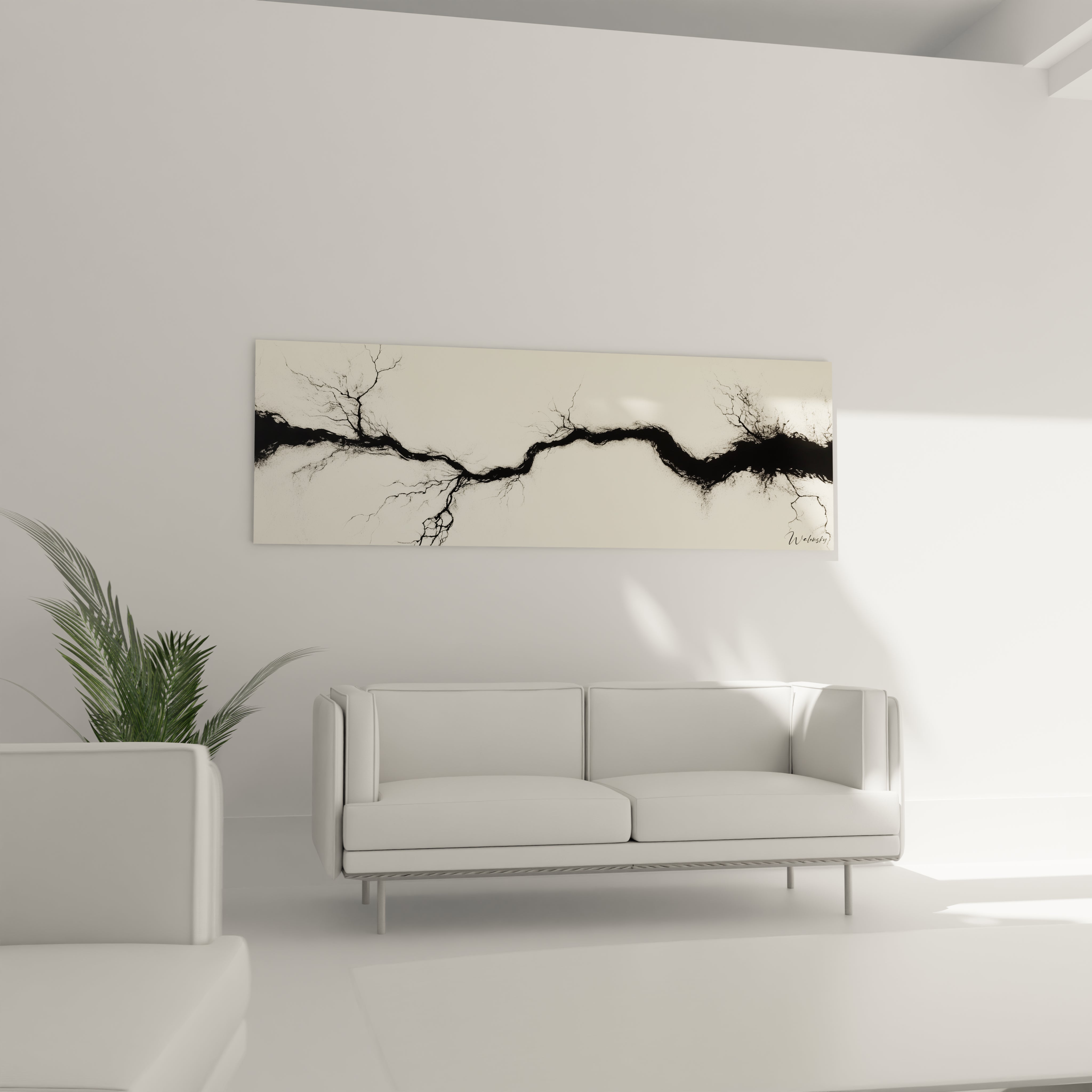 Tableau minimaliste abstrait Walensky avec des lignes noires sur fond clair, idéal pour la décoration intérieure moderne