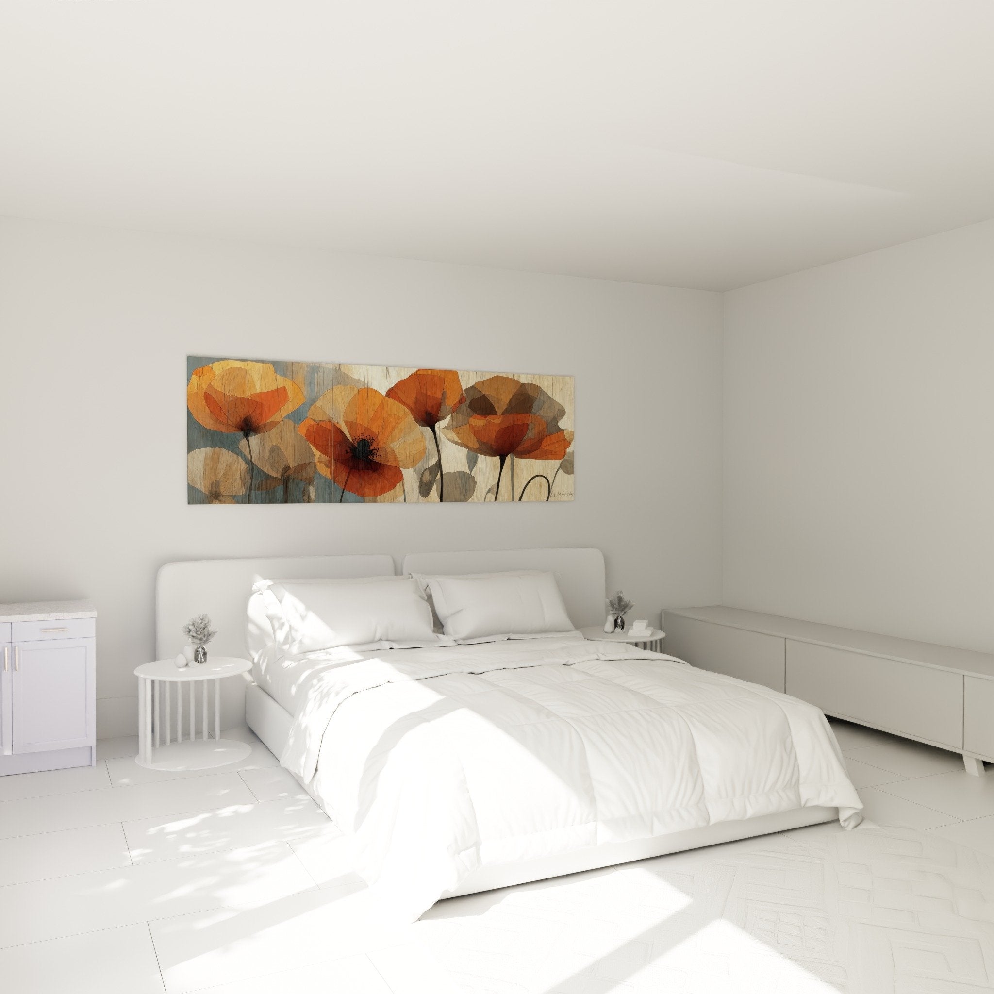 coquelicots corail terracotta tableau chambre tete de lit ambiance florale romantique moderne