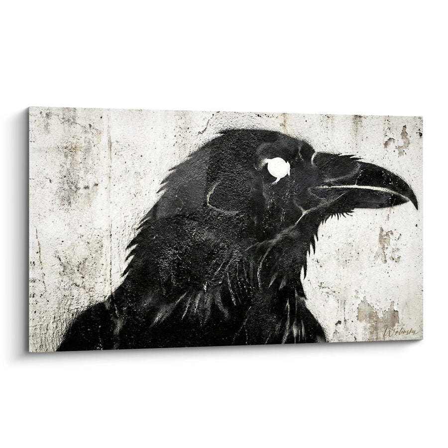 Tableau corbeau noir profil artistique texture béton usé - Regard sauvage - Edition Street art pochoir
