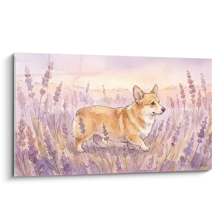 Tableau Corgi Roux dans un Champ de Lavande Violette - Sérénité Bucolique - Edition Corgi Pembroke