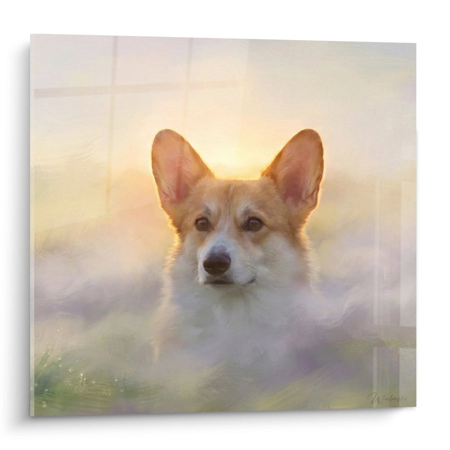 Tableau Corgi Pembroke Portrait Lumineux au Coucher du Soleil - Regard Doré - Edition Corgi Pembroke