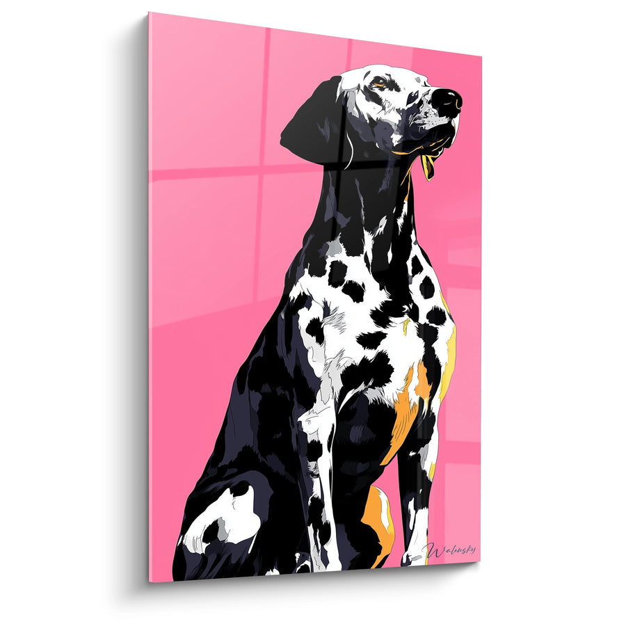Tableau Dalmatien Noir et Blanc sur Fond Rose - Portrait Canin Pop - Edition Dalmatien