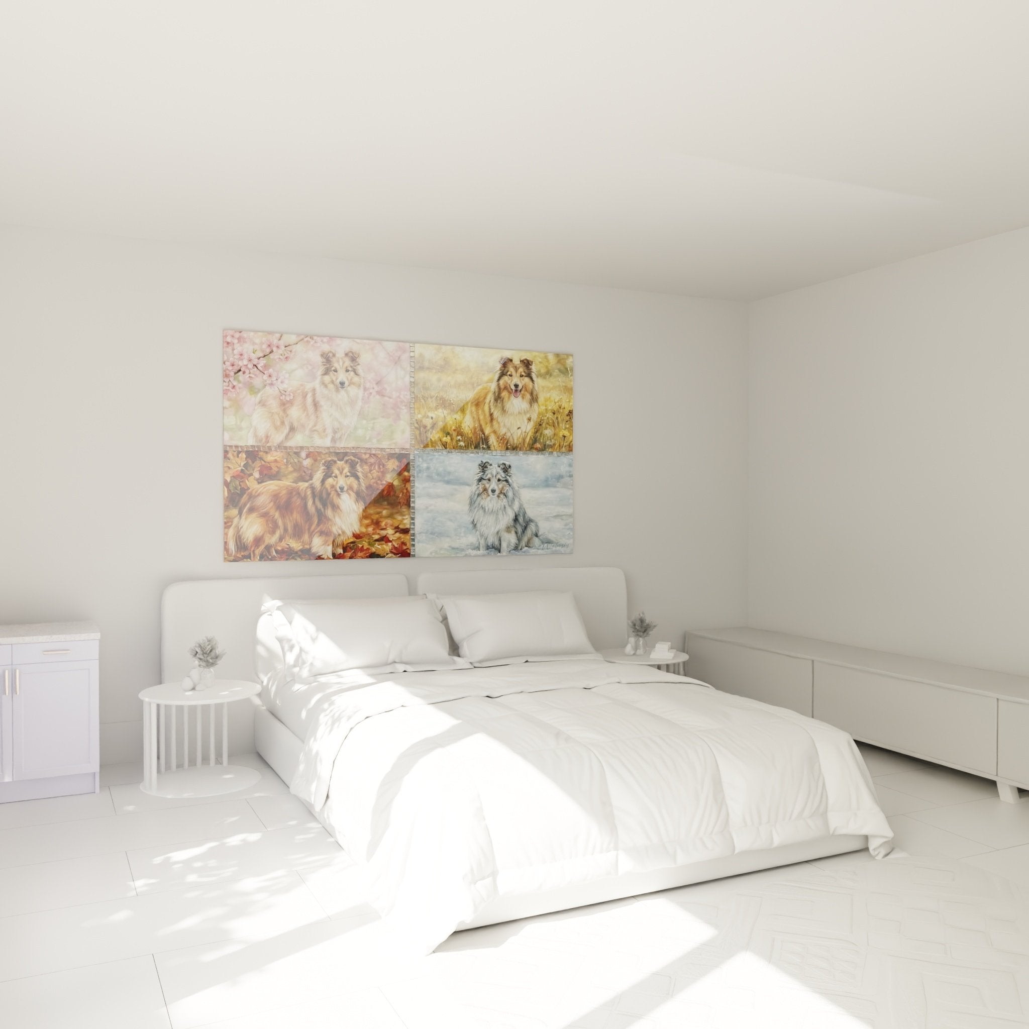 Décoration murale Berger des Shetland saisons chambre ambiance chaleureuse art animalier