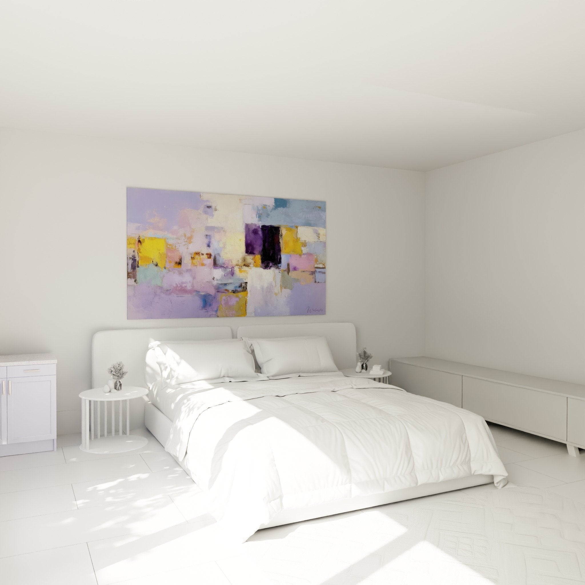 decoration murale abstraite violette chambre zen feng shui harmonieuse