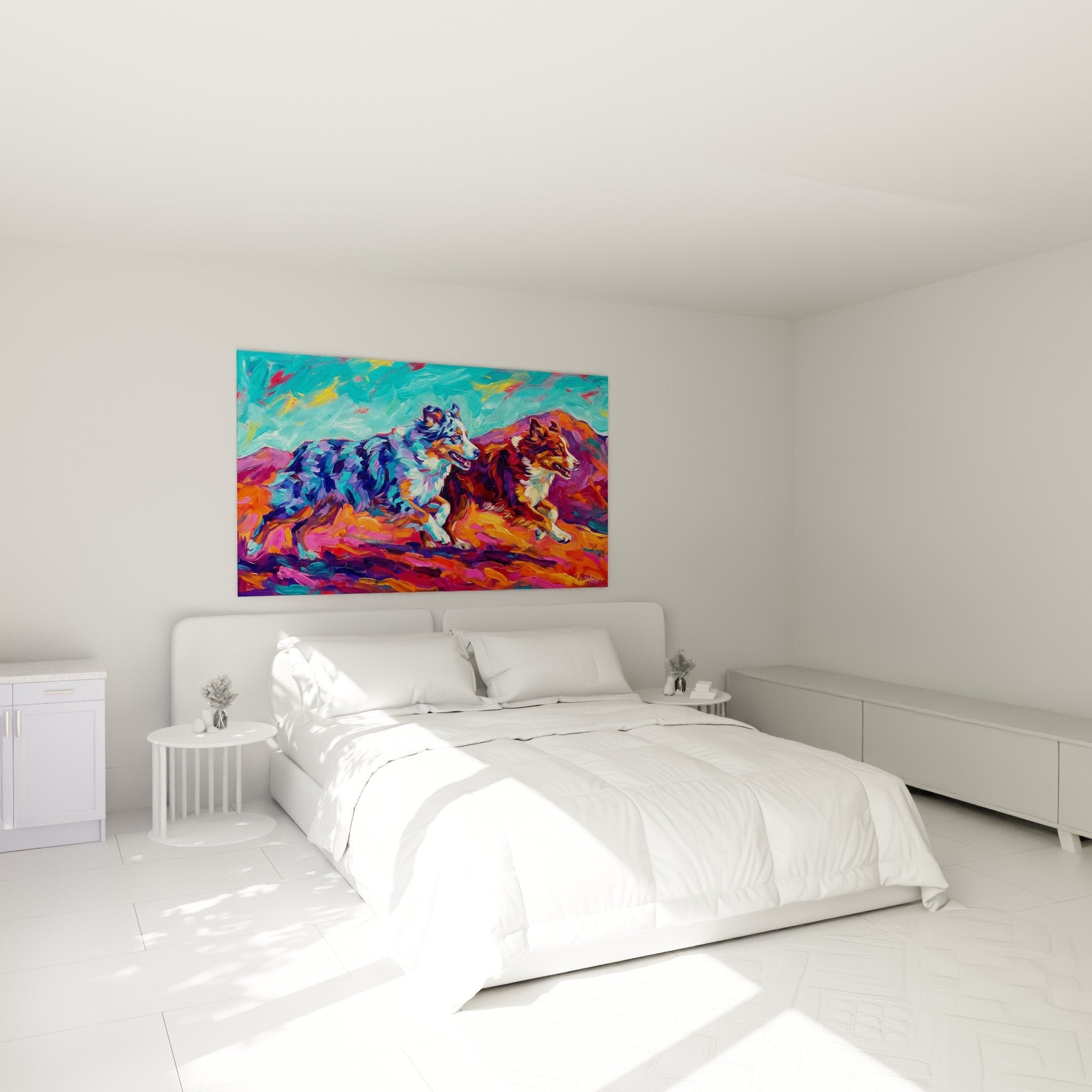 decoration murale chambre bergers americains miniatures art contemporain couleurs vives