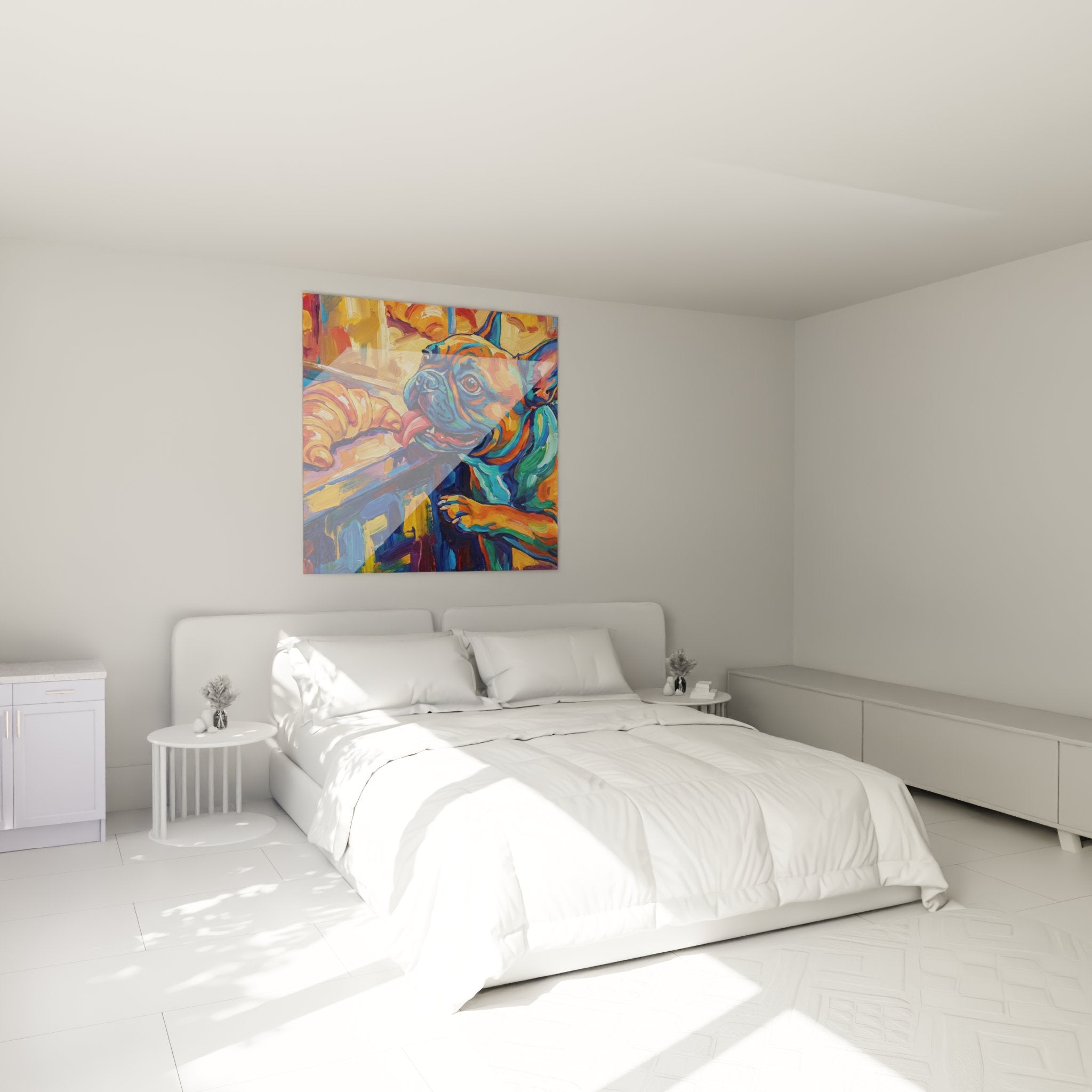 french bulldog multicolour wall art orange blue modern bedroom decoration